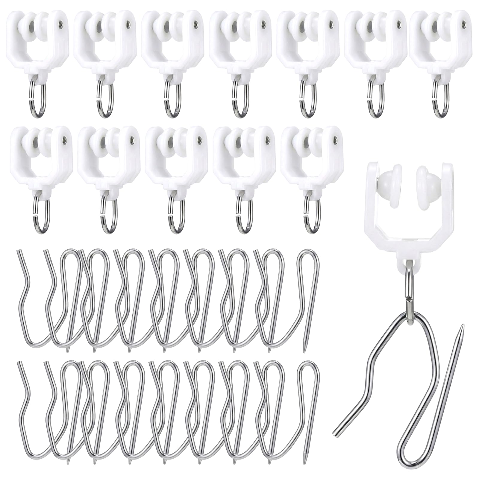 Photo 1 of 60 Pcs Curtain Track Gliders Rollers Bulk Ceiling Track Hooks Flexible Bendable Clips White Plastic Rail Gliders Mute Wheel Ball Pulley for Rails for Window Door Shower Room Divider Curtains RV