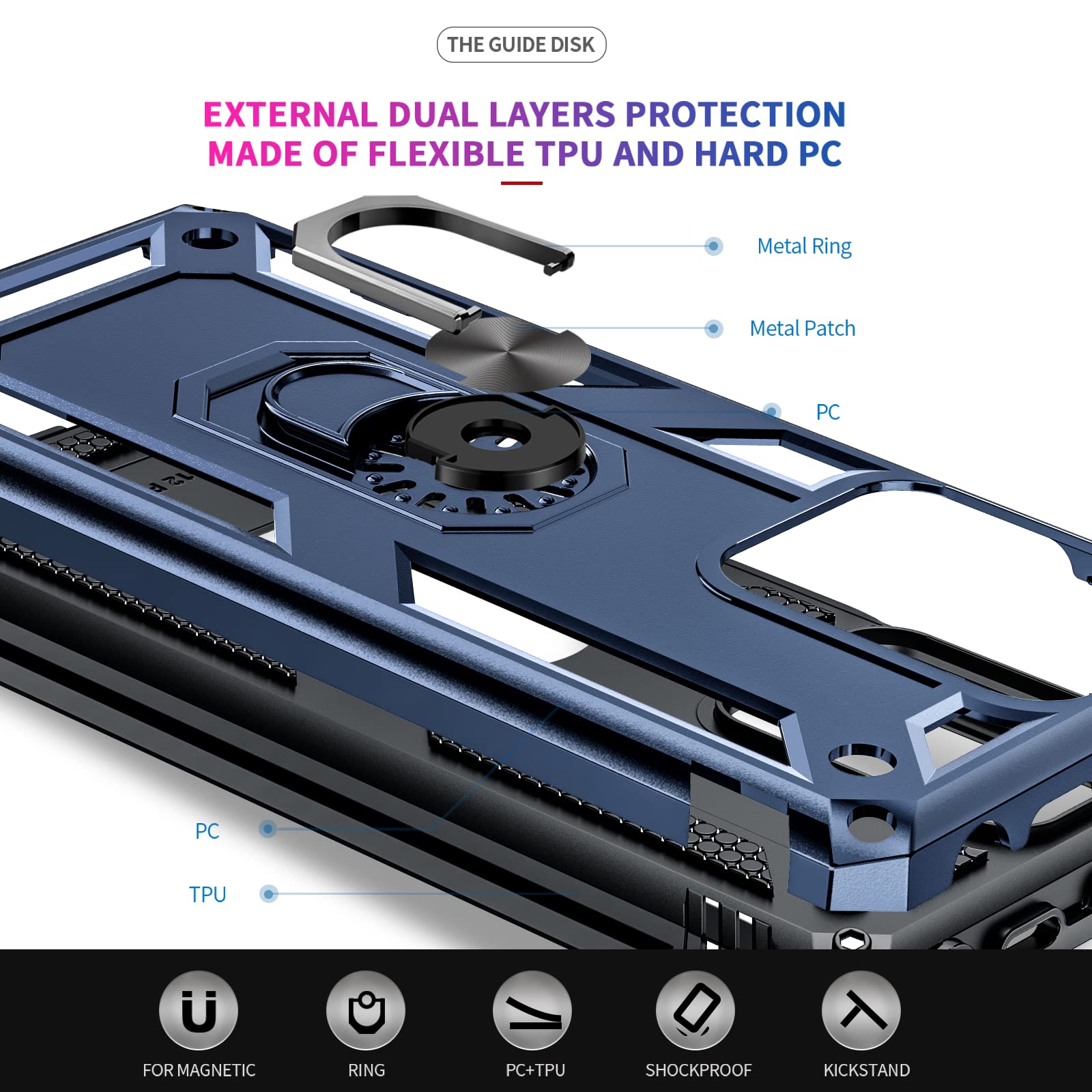 LeYi per Cover Xiaomi Redmi Note 12 4G (Non per 5G) Custodia con Vetro Temperato[2 Pack]+Pellicola Fotocamera[2 Pack], Grado Militare 360° Magnetica Anello Supporto TPU Bumper Silicone Custodie Rosa