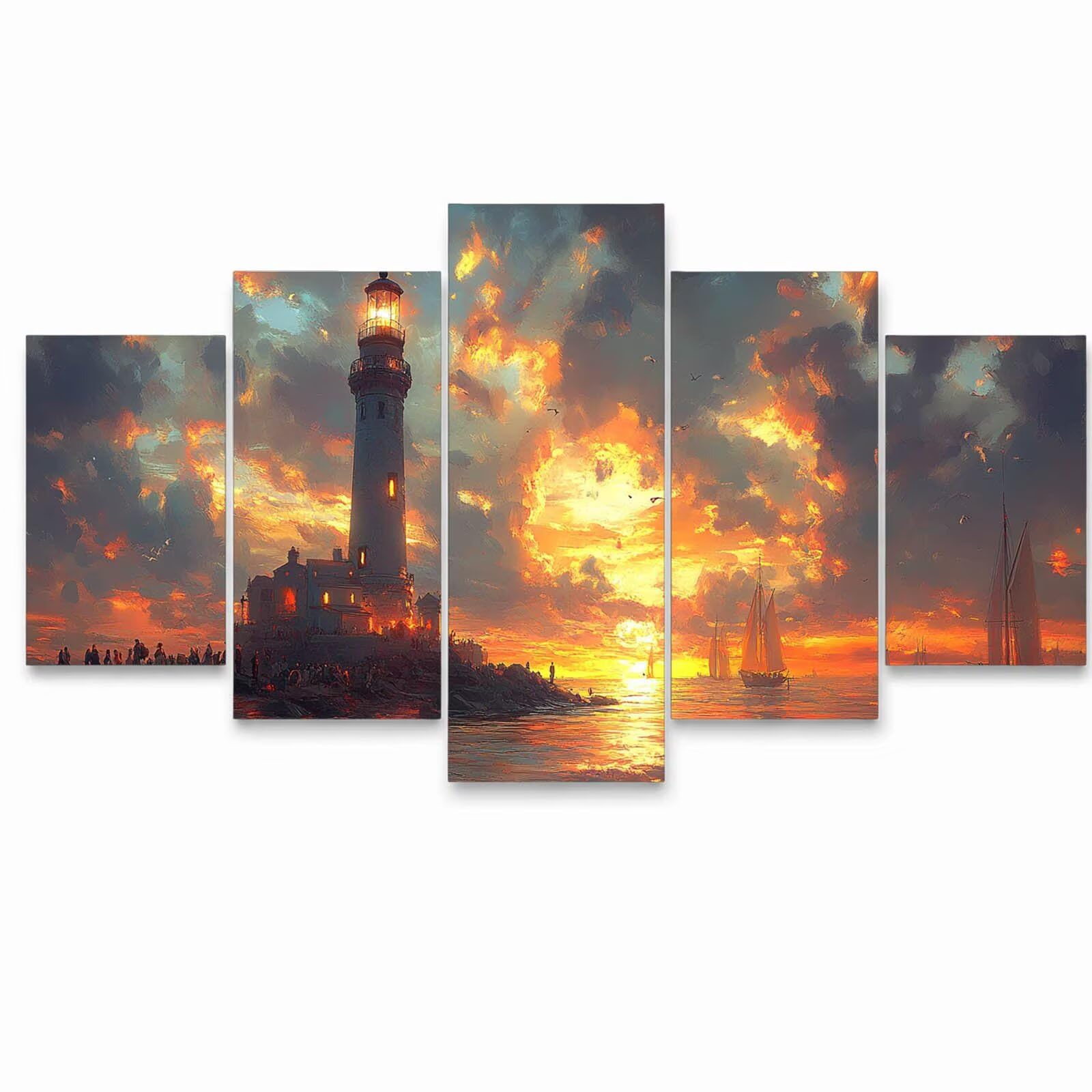 5 Pack Leuchtend Malen Nach Zahlen Erwachsene Boot Drei Größen YCBZ-2769 | DIY Set Erwachsene mit Pinselset Acrylfarben Set Fünf Leinwand zum Bemalen Lighthouse Deko Wohnzimmer Geschenke für Frauen