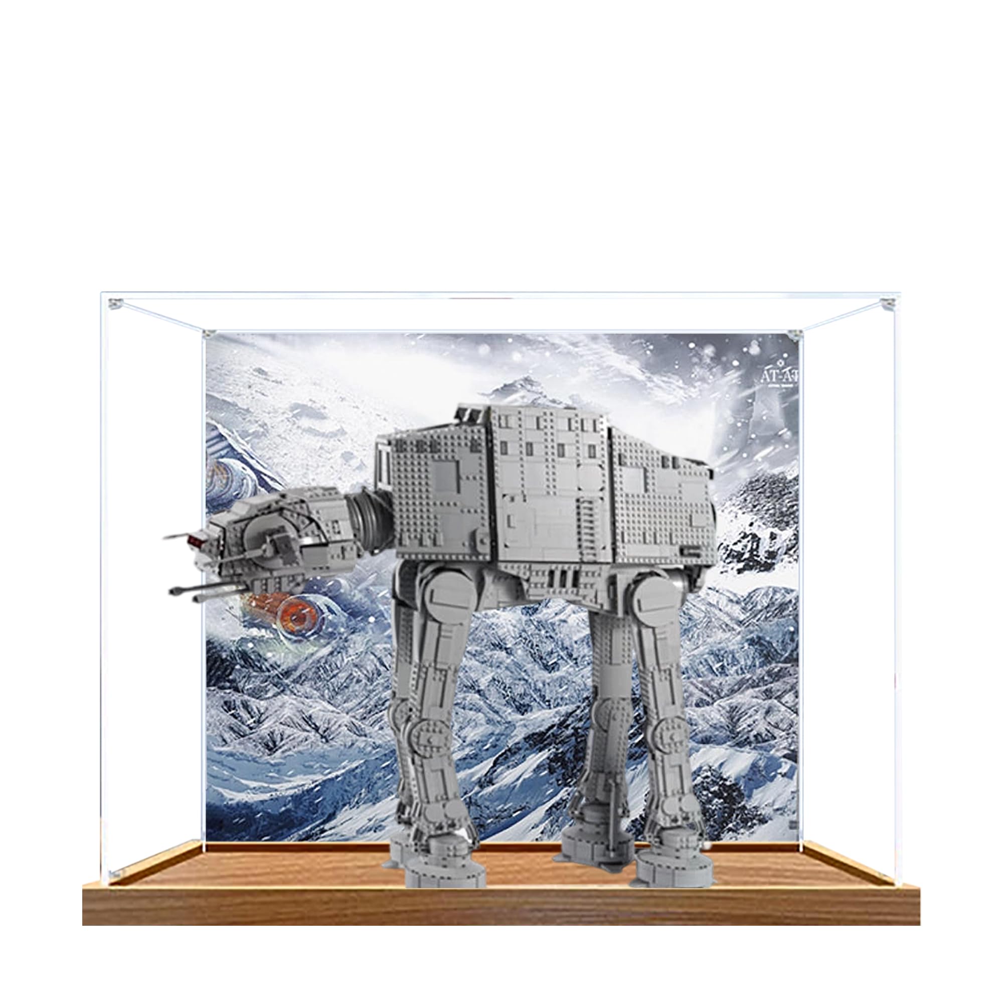 Qixindgyh Acrylic Display Case For Lego 75313 At-At Armored Walker Model, 3Mm Dustproof Display Box, Display Case Compatible With Lego 75313 (Model Not Included) (Background Wooden Base)