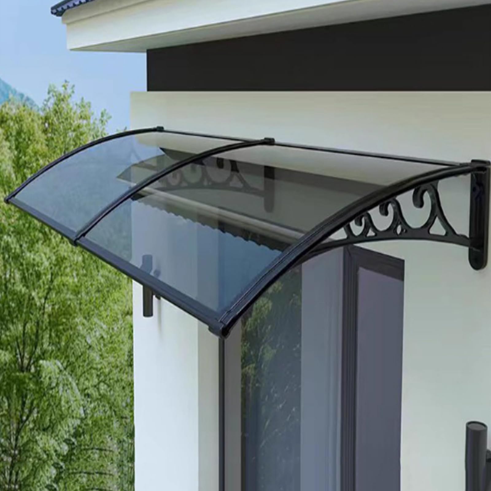 Auvent de porte d'entrée gris 80x450 cm abri de porche moderne en polycarbonate