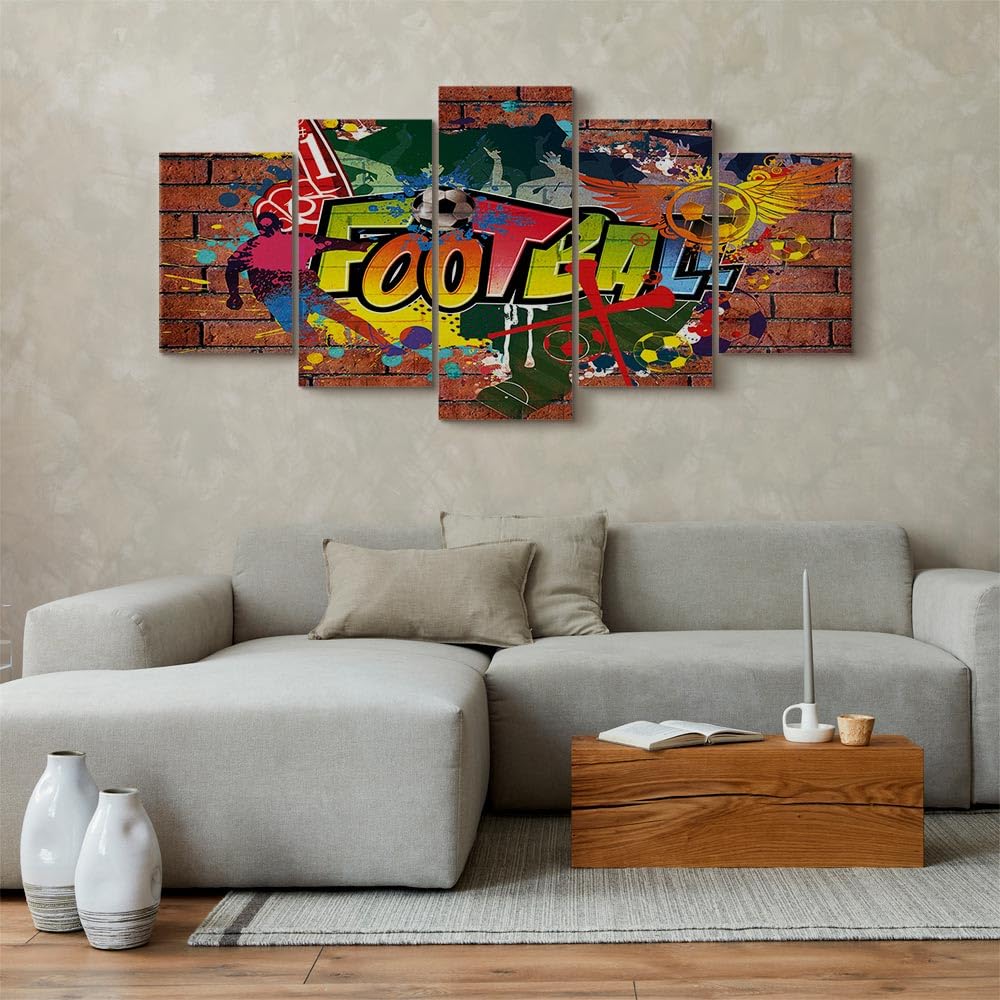 Cuadros B&D XXL - Quadro Football 200x100 cm 5 Pezzi - Stampa su Tela Strutturata XXL Grande - Quadri Moderni Componibili Camera da Letto Matrimoniale - Stampe da Parete Arte 020105-18