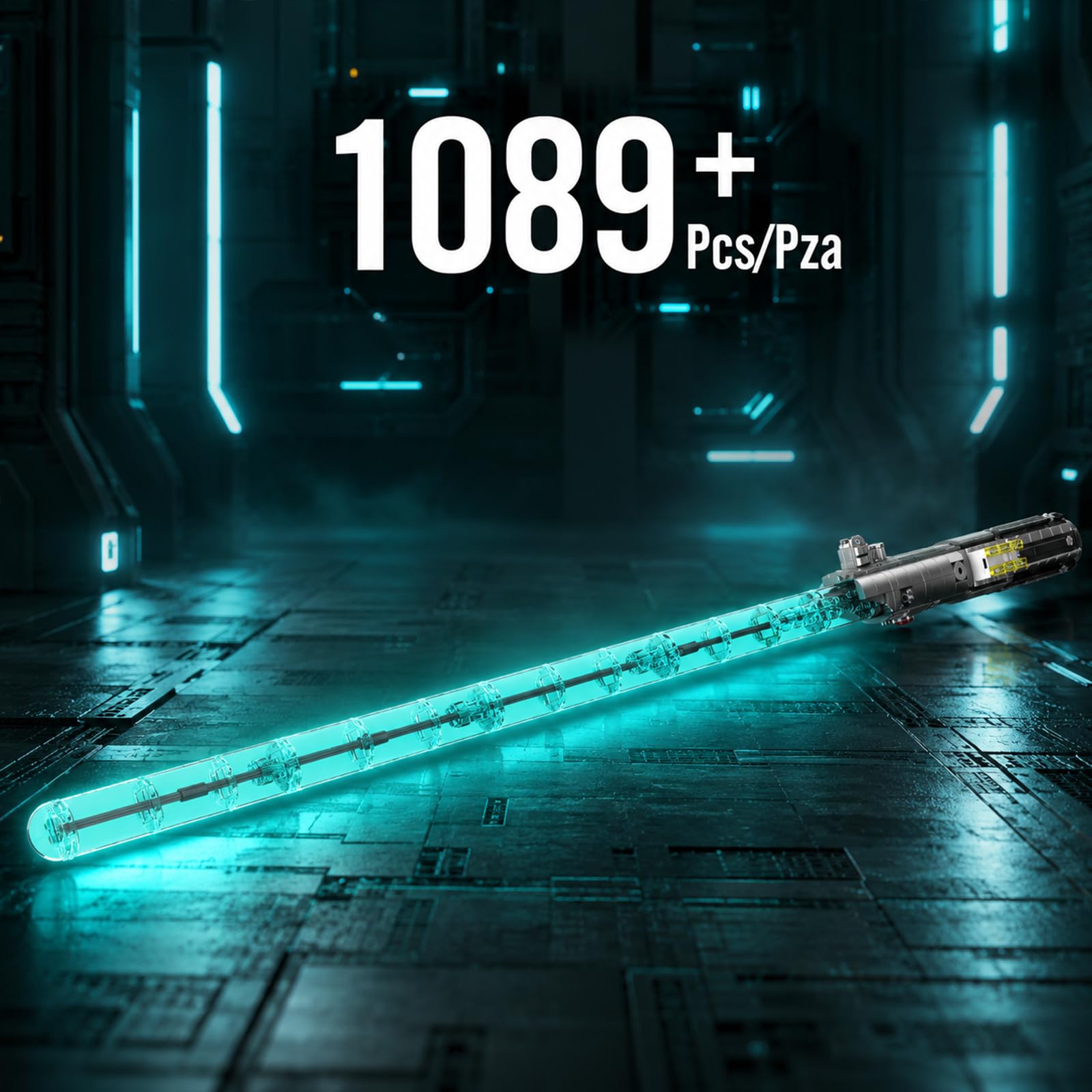 Mould King 10139 Technik Lichtschwert-Baustein-Set MOC Klassische Blaue Klinge mit Lichteffekt edlem Ständer Ständer Kreatives Cosplay Anime Technologie Klemmbausteine Bausatz（1089+ Teile）