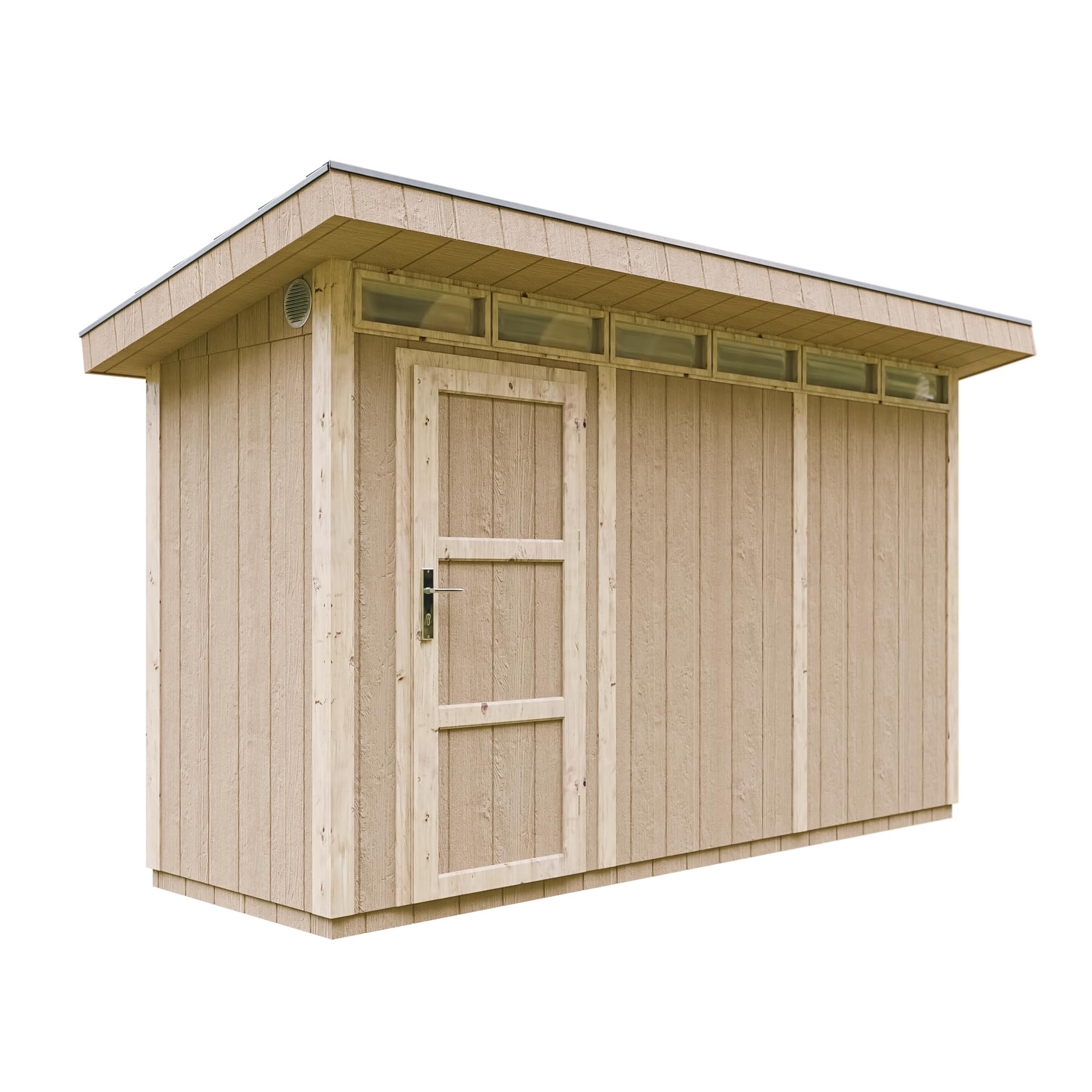 Domek narzędziowy 4,3 m² - Dł. 161 x Szer. 411 cm - Zestaw all-inclusive z podłogą, dachówką bitumiczną, zestawem do malowania - Wykonany z płyt drewnopochodnych LP Smartside - M902 TERRA BROWN