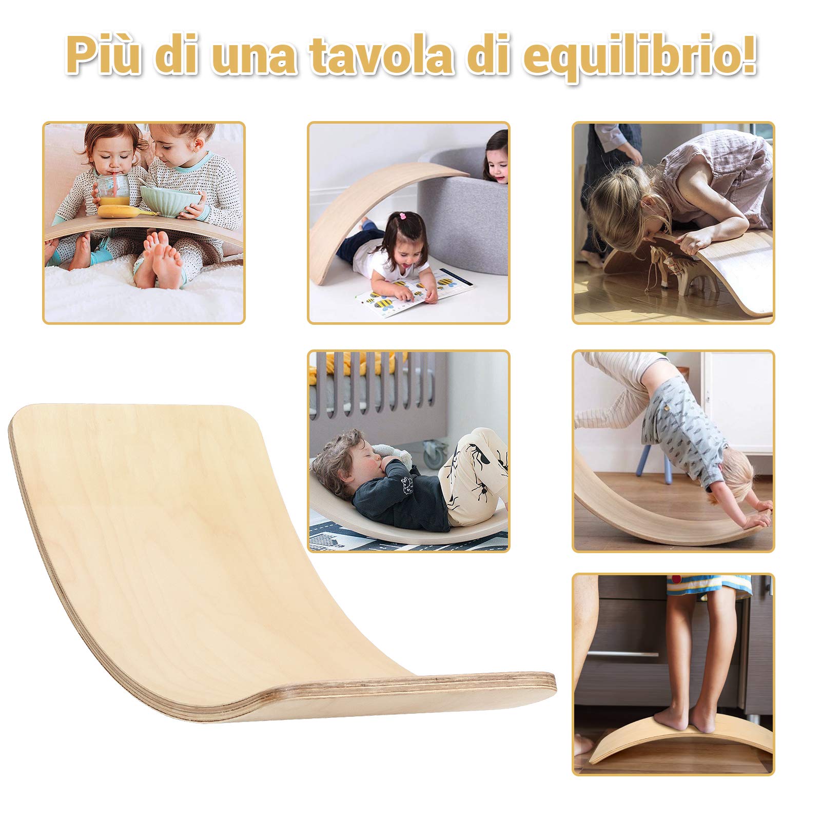 GYMAX Tavola di Equilibrio, Balance Board in Betulla, Angoli Lisci e Arrotondati, per Adulti e Bambini (38cm)