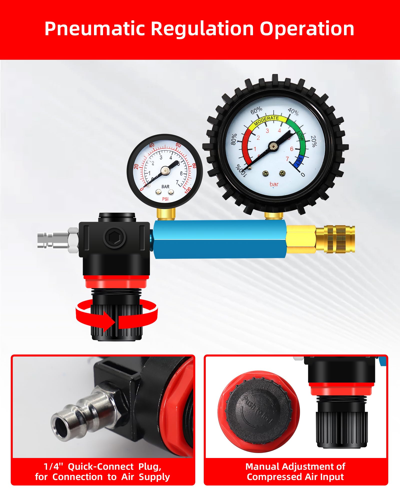 RUIZHI 46pcs Comprobador de Compresión - 0-50 bar | 0-725 psi, Comprobador de Motores para Motores Diésel y Gasolina HDi, TDCi, Automóviles, Camiones, M8, M10, M12, M14, M20, M22, M24