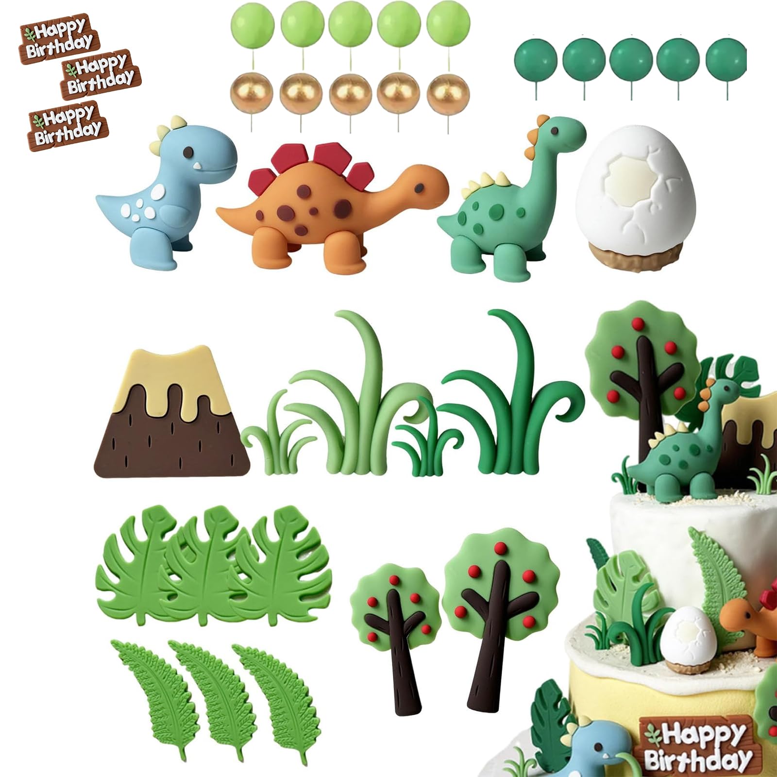 35 Pcs Dinosaur Cake Toppers, Dinosaur Cake Decorations, Dinosaur Cake Topper - Plastic, Fun and Vibrant Party Supplies for Dinosaur-Themed Celebrations