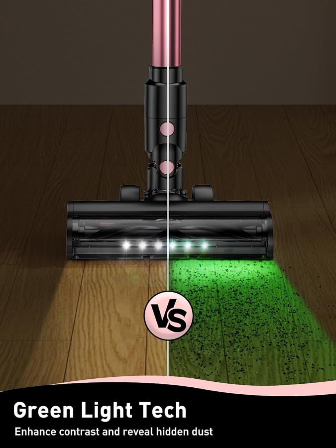 VICEASE Cordless Vacuum Cleaner, 8 in 1 Powerful Suction Lightweight Vacuum Cleaner for Home, LED Display, 3 Suction Modes, 45Mins Detachable Battery Stick Vacuum for Hard Floor Carpet Pet Hair, Pink, image 7
