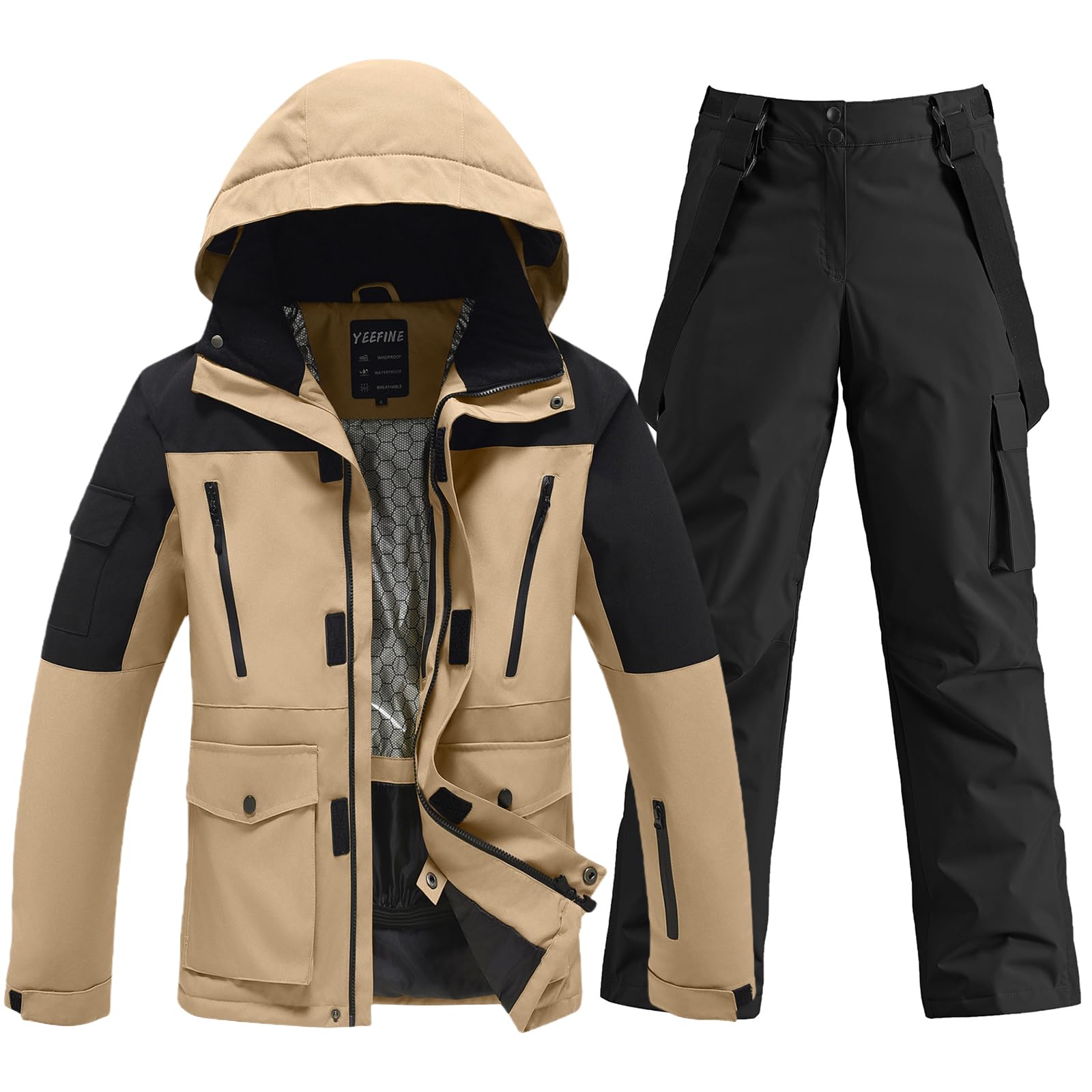 HOTIAN Herren Ski Jacke und Hosen Set Herren Schneeanzug Winter Warme schneeanzug Wasserdicht Winddicht skibekleidung Snowboard Set HK+BK XL