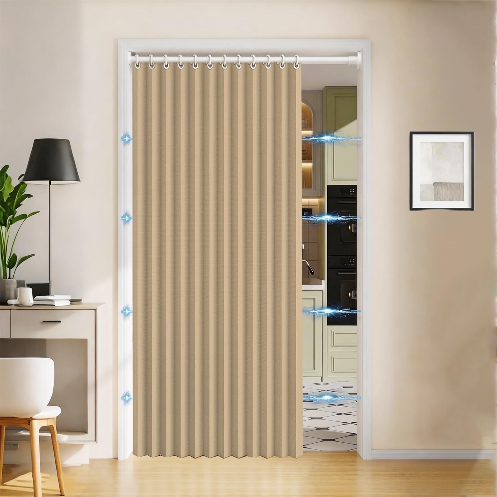 Magnetic door curtains, foldable pleated curtains, suitable for bedrooms, room partitions, and living rooms-Coffee color-W280xH200cm
