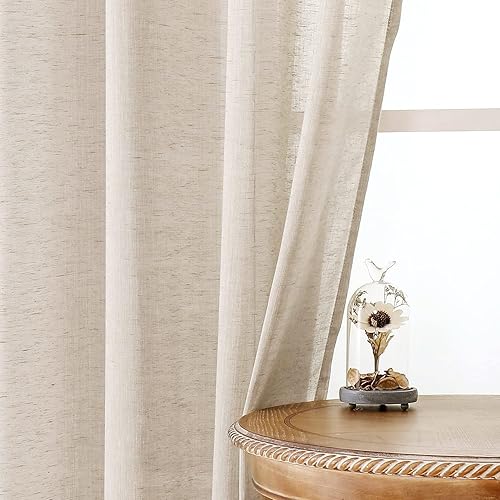 Miniatura 6 de Miss Seltex - Cortinas traslúcidas de lino natural para sala de estar, elegantes cortinas lisas para ventana, con ojales, parte superior filtrante