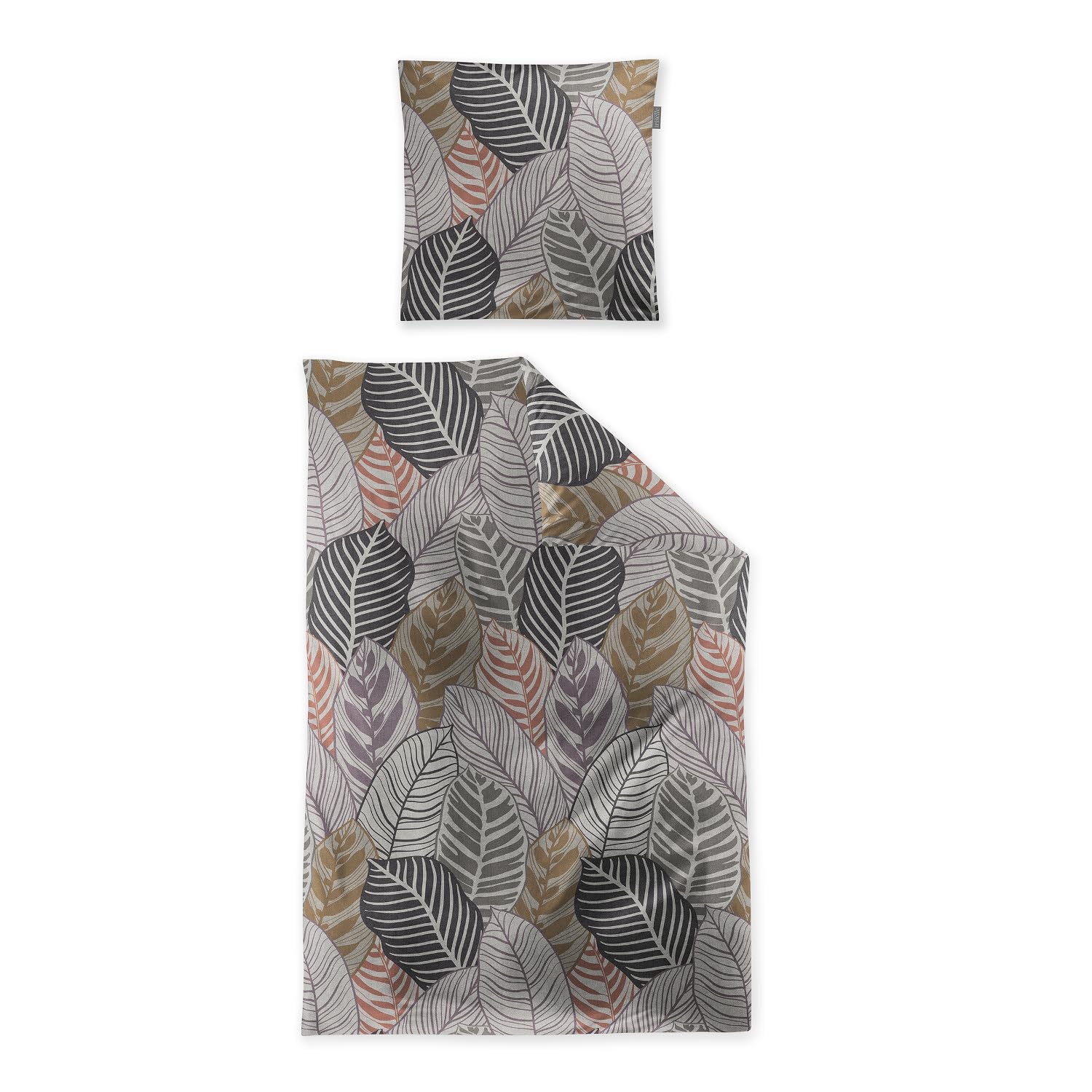 Irisette Pościel flanelowa Koala 8628-90 liści, kolor naturalny, szary, 135 x 200 cm + 80 x 80 cm, 100% bawełna, ciepła, przyjazna dla skóry, łatwa w pielęgnacji, zamek błyskawiczny, przytulna pościel
