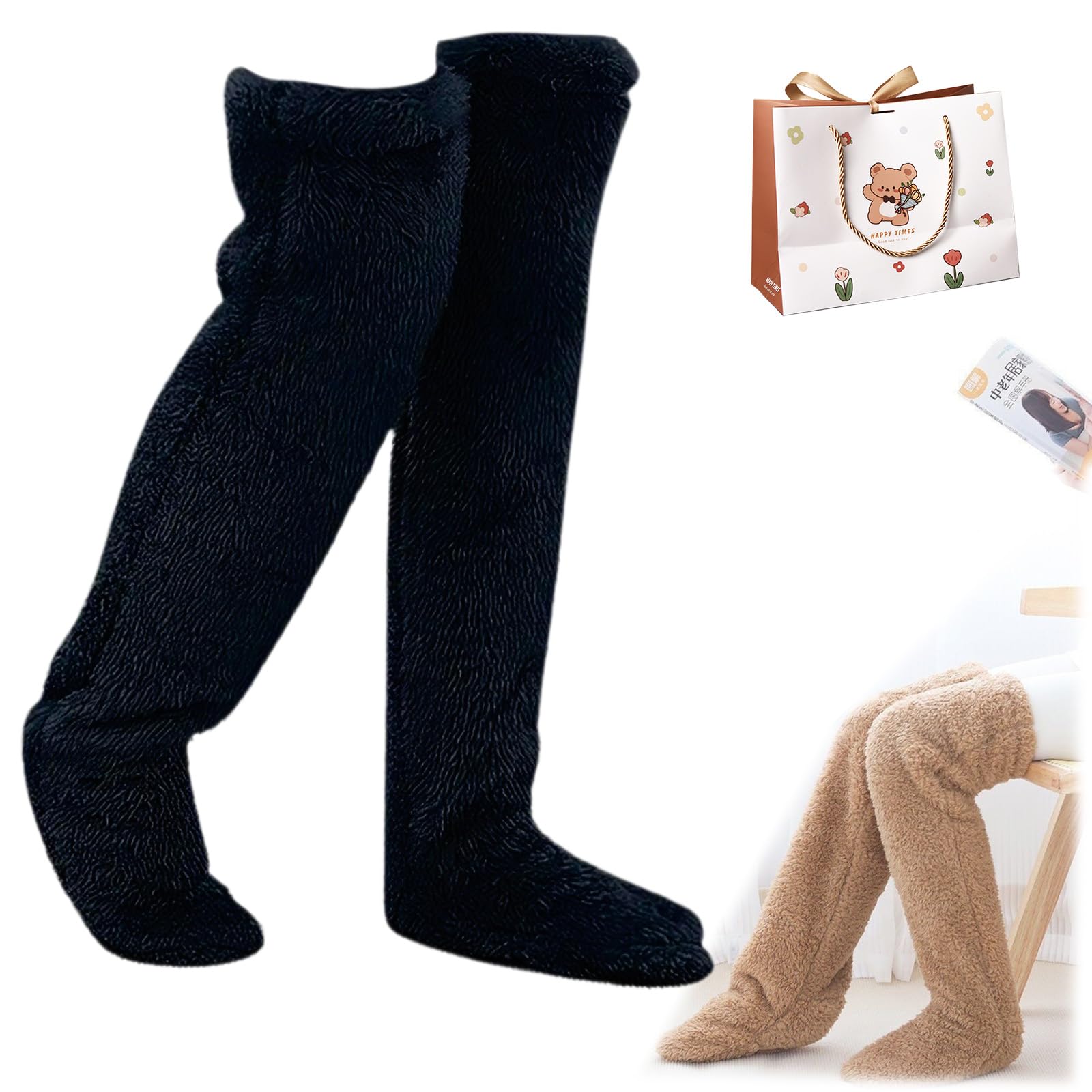 Snrtevu Goose Down Knee Socks For Christmas, Goose Down Long Tube Knee Socks, Long Fluffy Socks Womens, Fluffie, Soft And Cute Longsocks, For The Winter (G)