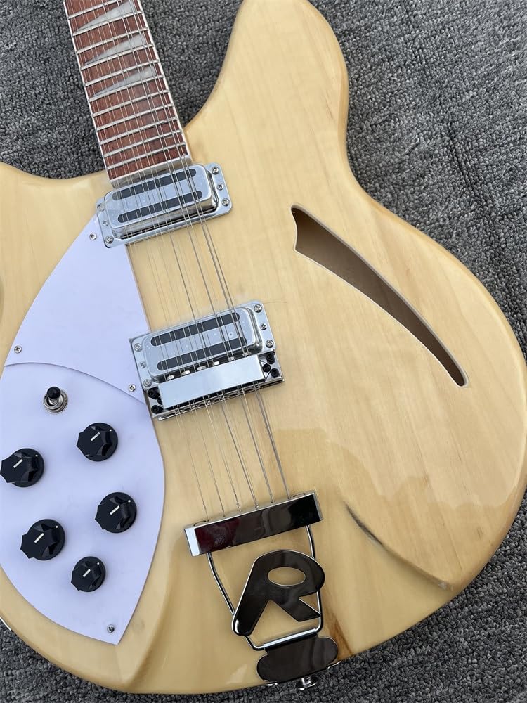 Guitarra eléctrica personalizada de 12 cuerdas, cuerpo tilo 360, diapasón palisandro, pieza trasera 'R', color natural