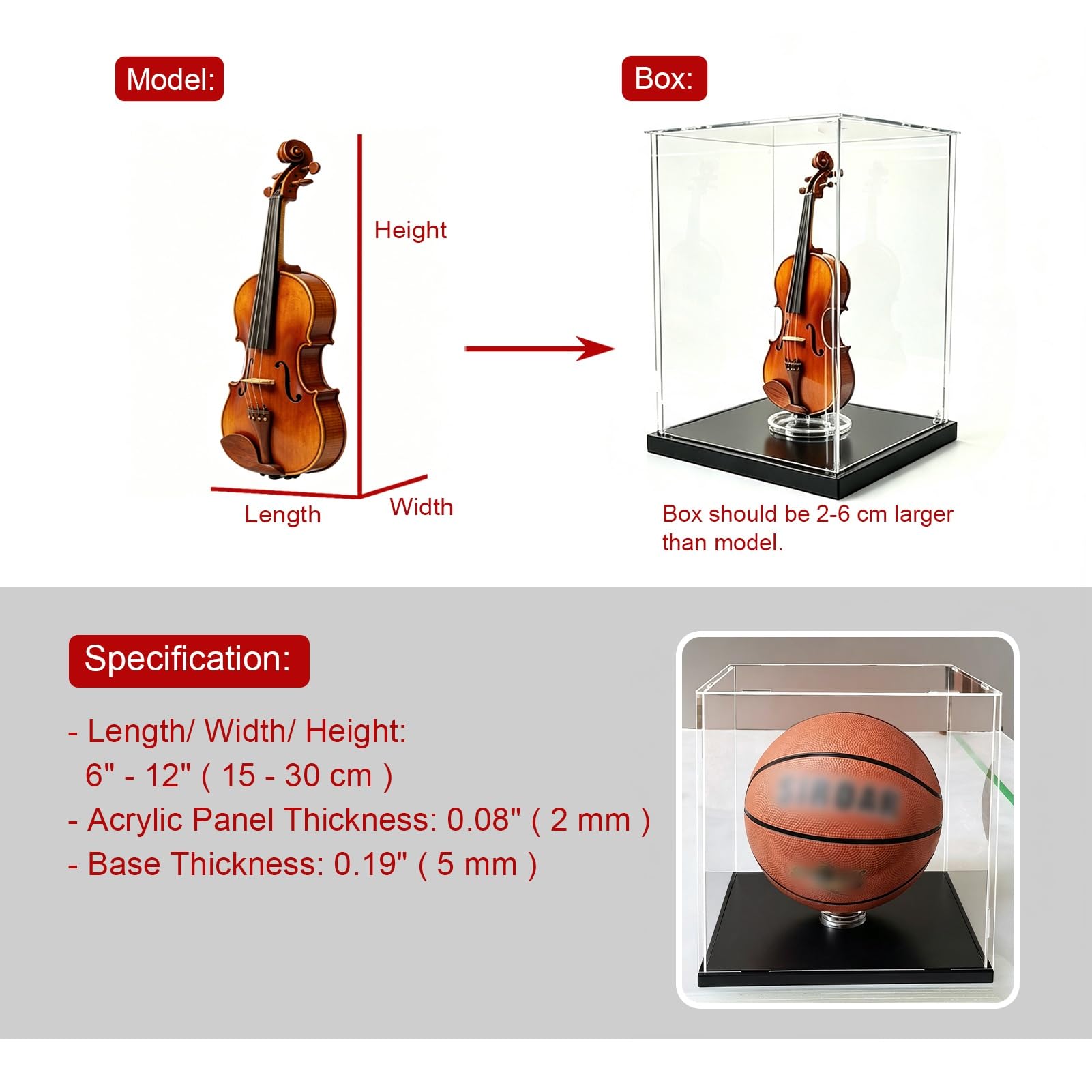 Teca Plexiglass Grande Cubo Porta Autografi con Supporto Rimovibile | Portaoggetti da Banco in Acrilico per Più Blocchi, Contenitore per Cimeli di Basket con Base Nera(30x30xH30cm/12x12x12in)