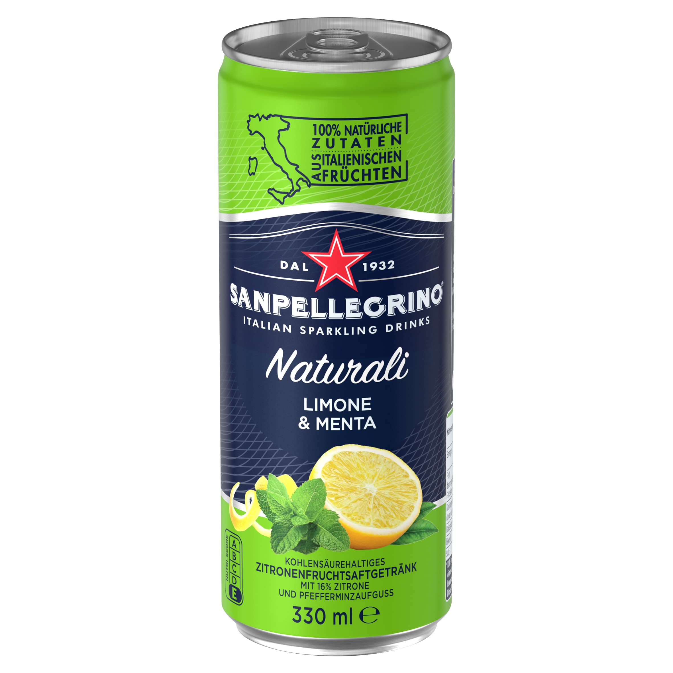 Sanpellegrino Naturali Limone & Menta, Zitrone-Minz-Limonade mit 16% Zitronensaft, 24 x 330ml Einweg-Dosen & Naturali Limonata, Zitronen-Limonade mit 16% Zitronensaft, 24 x 330ml Einweg-Dosen