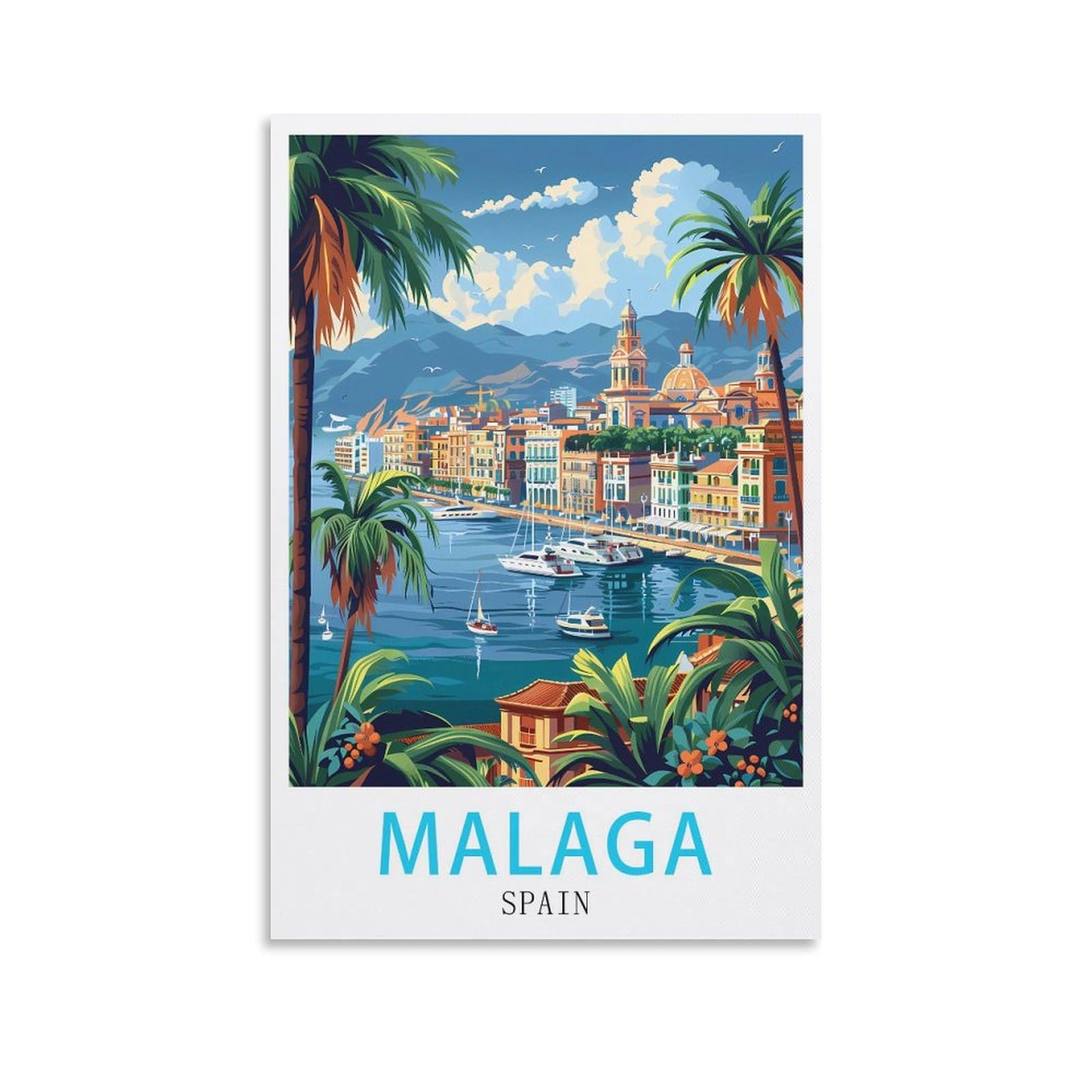 Lolwnni Unframe-Style Spain Malaga Vintage Travel Poster 08X12inch(20X30cm) Canvas Wall Art Print Picture Paintings For Living Room Bedroom Decor