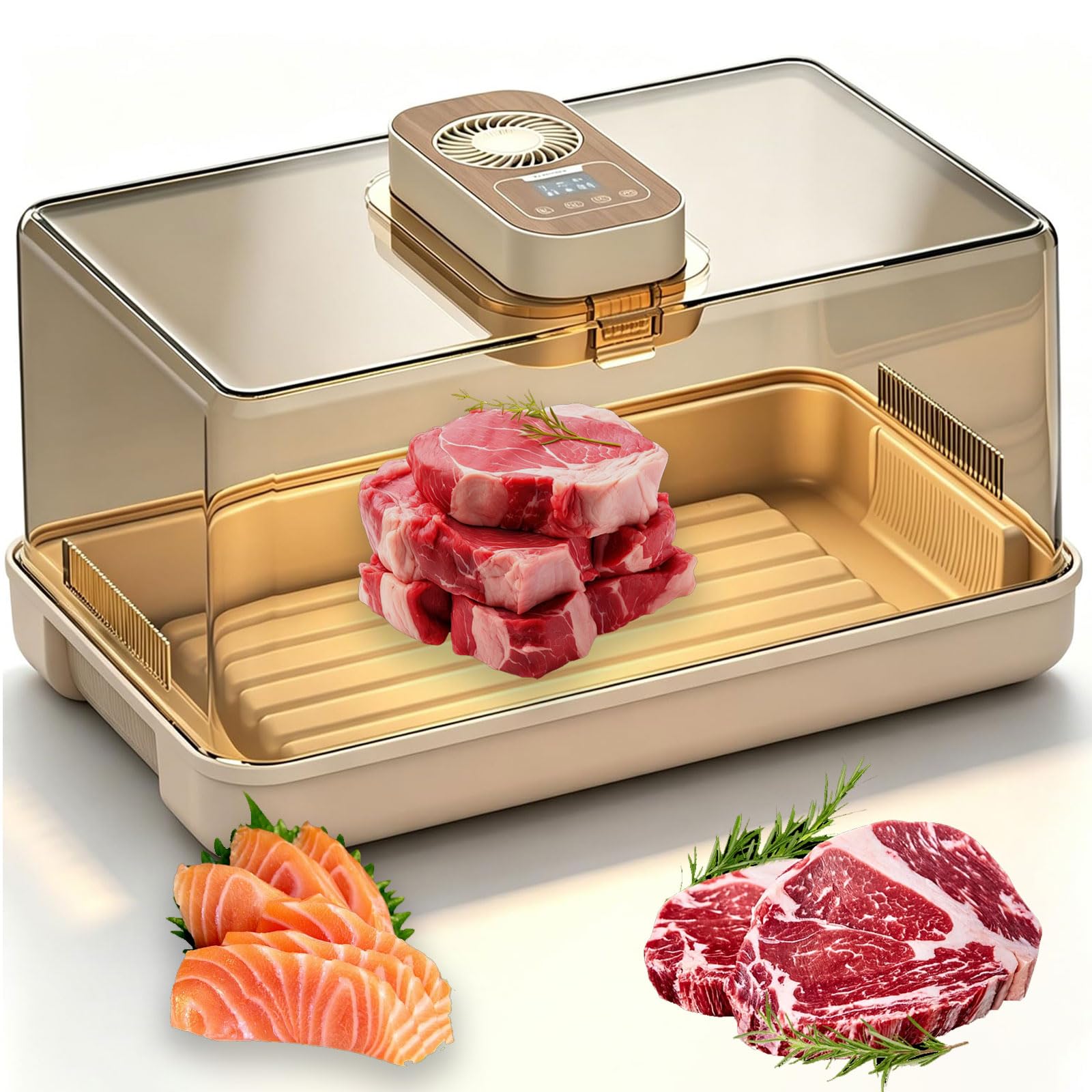 FHRKA Electric Meat Defrosting Tray 19L, Fast Thawing Board with Visual Lid, Intelligent Controller Thawing Plate for Meat Steak Bacon Seafood