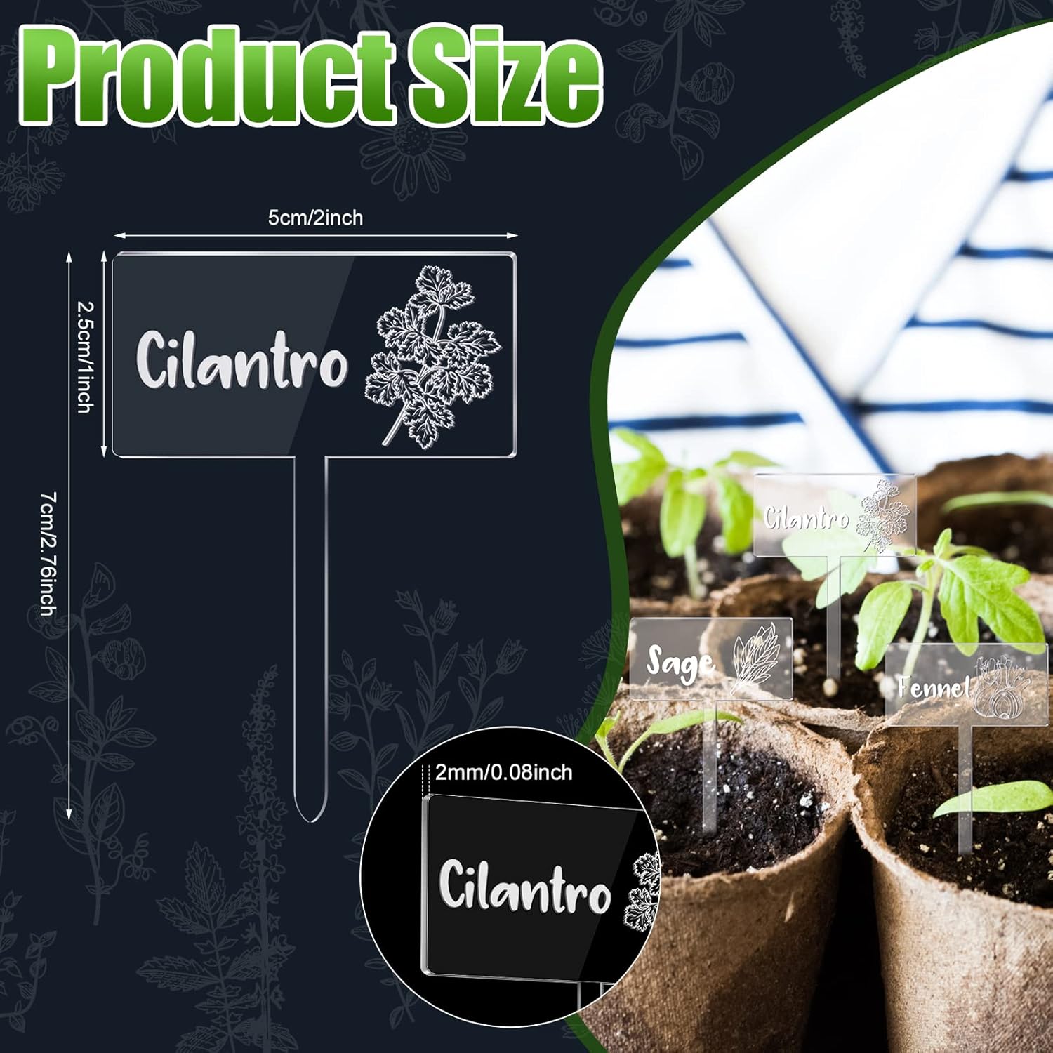 Bucherry 15 Pcs Acrylic Plant Label Signs, Clear Herb Markers T Type with Printed Herb Name Waterproof Plant Marker Stakes for Indoor Outdoor Seed Flowerpot Potted(Acrylic) - Image 2