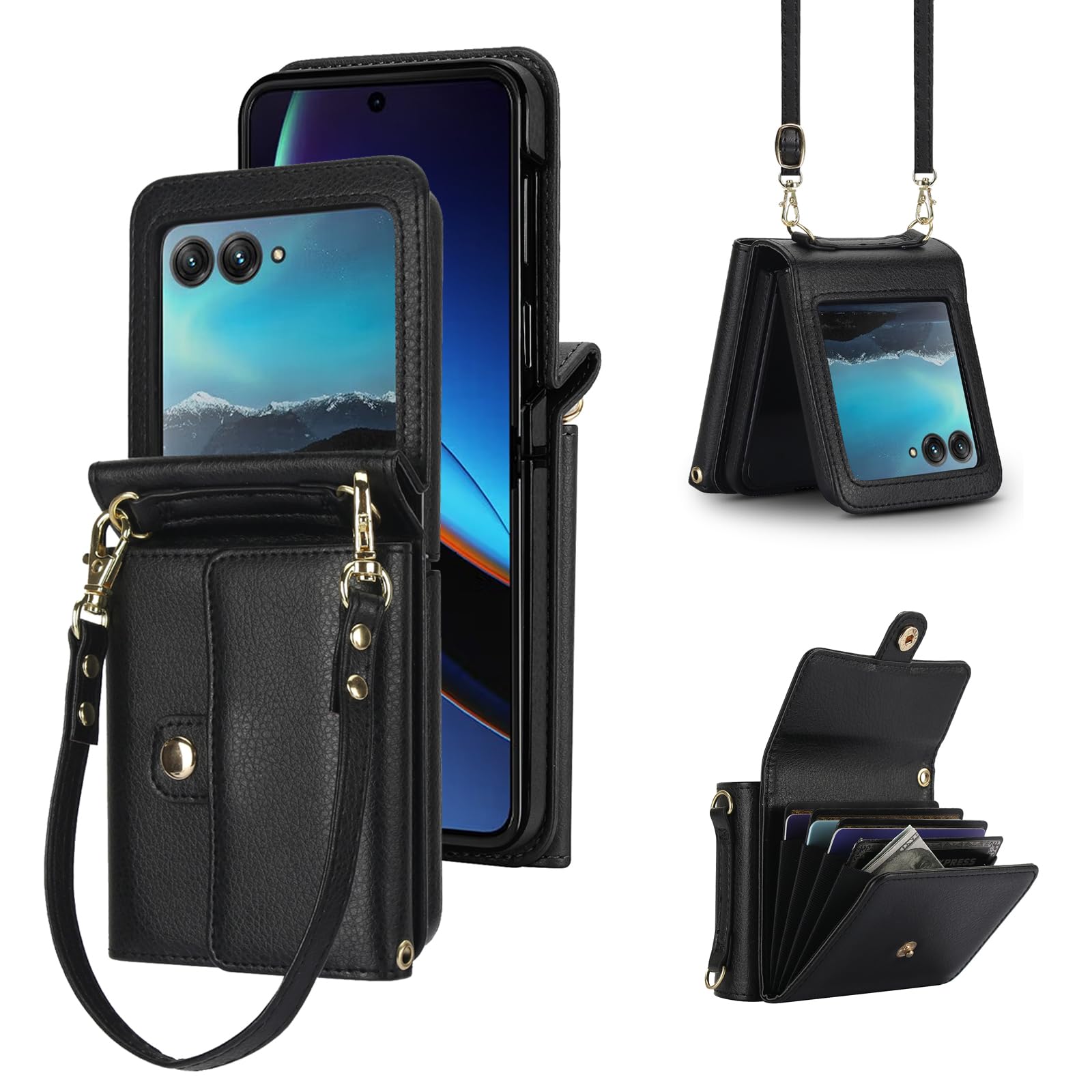 Photo 1 of Asuwish Crossbody Case for Motorola Razr 2025/Razr 60 - Black