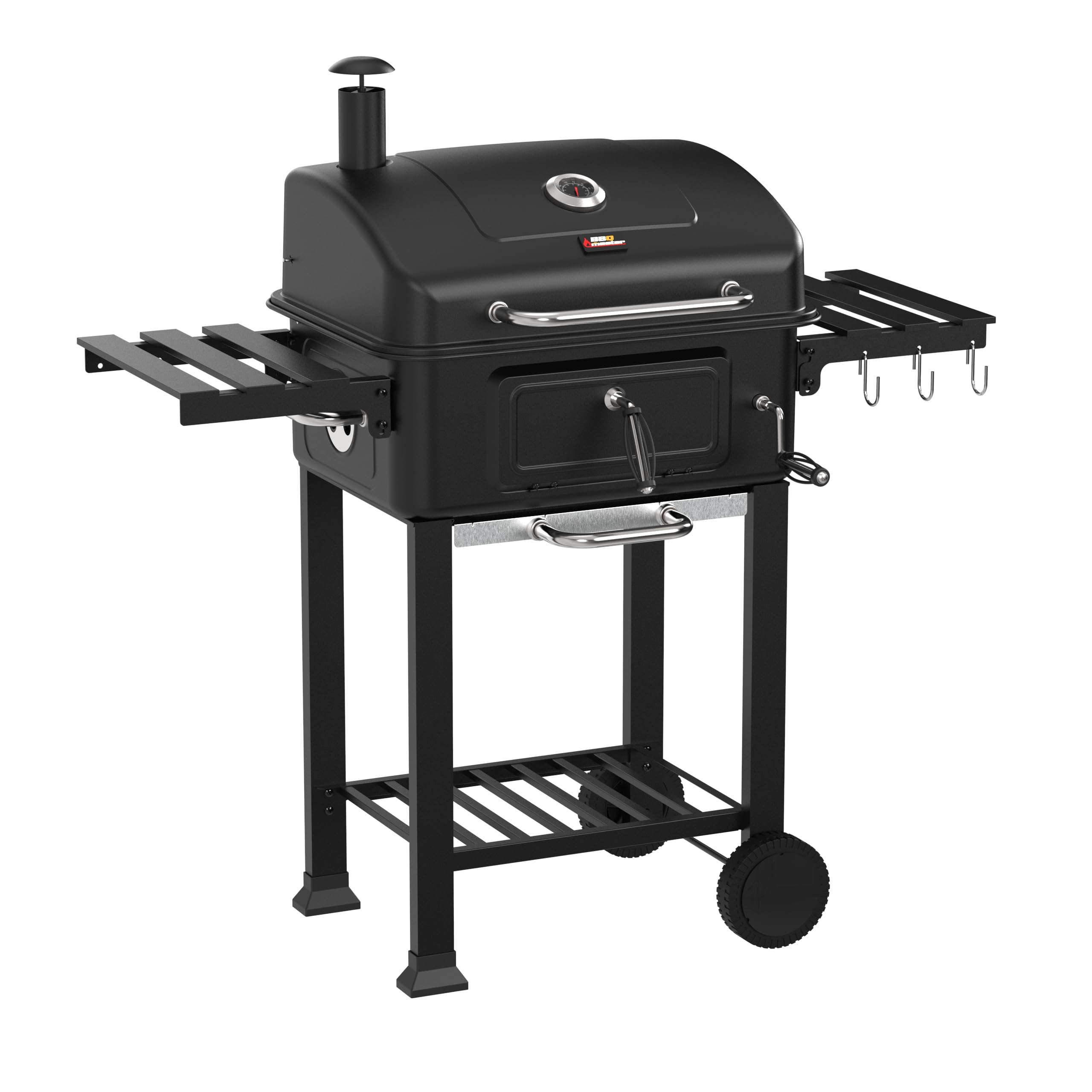 House Of Home XL Charcoal BBQ Smoker with Side Tables – Adjustable Coal Tray for Fast or Slow Cooking – Chimney Airflow Control, Portable & Durable – Extra Large Black Garden BBQ Grill