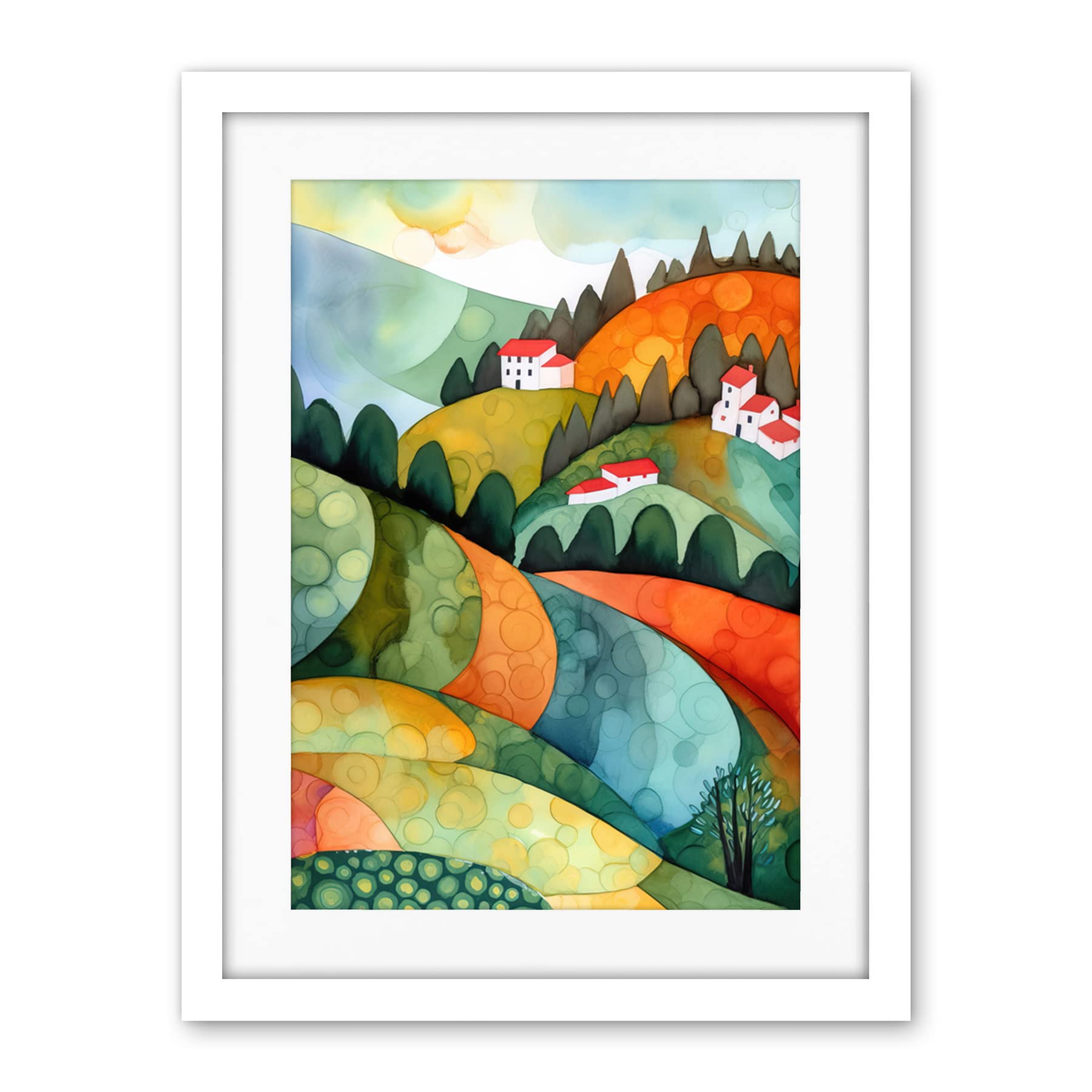 Artery8 Countryside Of Florence Italy Folk Art Artwork Framed Wall Art Print 18X24 Inch