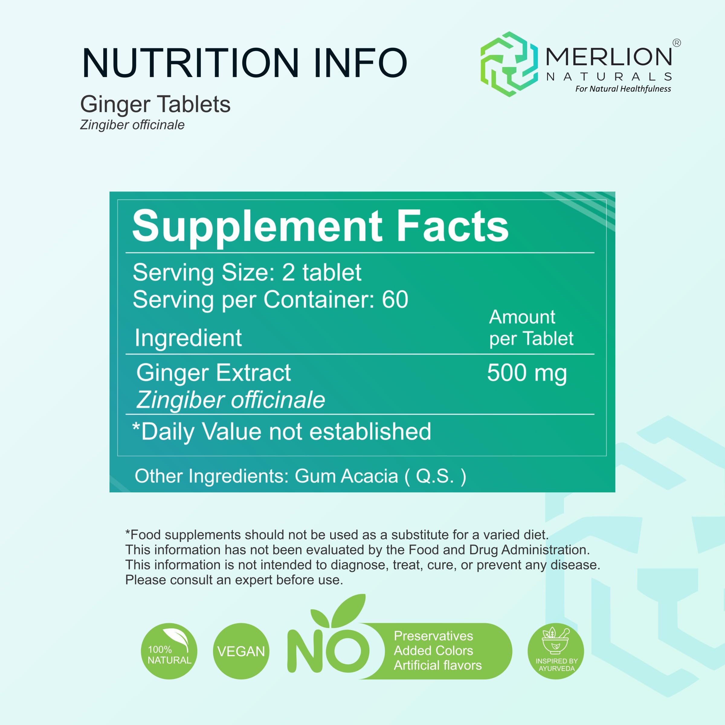 Merlion Naturals Ginger Tablets, Zingiber officinale, 500mg (120 Tablets) - Image 3 thumbnail