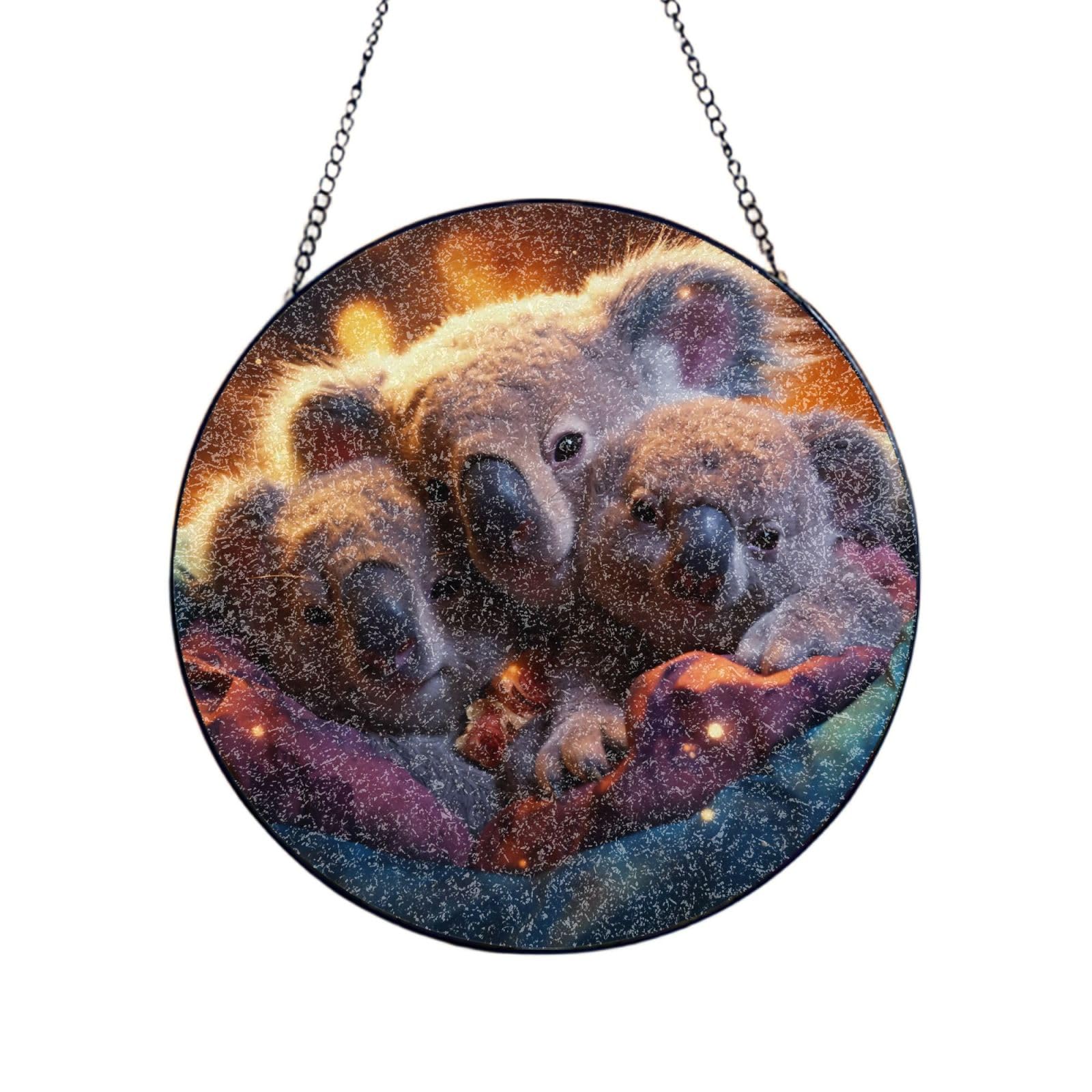 The Koala Family Stained Glass Sun Catcher for Window Garden Hanging Suncatchers Balcony Decor Gift 8in（20cm）
