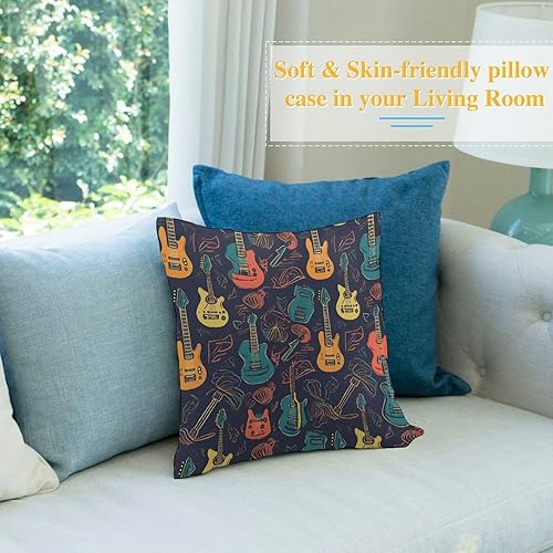 Miniatura 5 de Guitarra Pattern Pillow Covers 18 * 18 with Zipper Super Soft Square Pillow Cases Cozy Zipper Plush Throw Pillowcases for Bedroom Sofa Couch for All