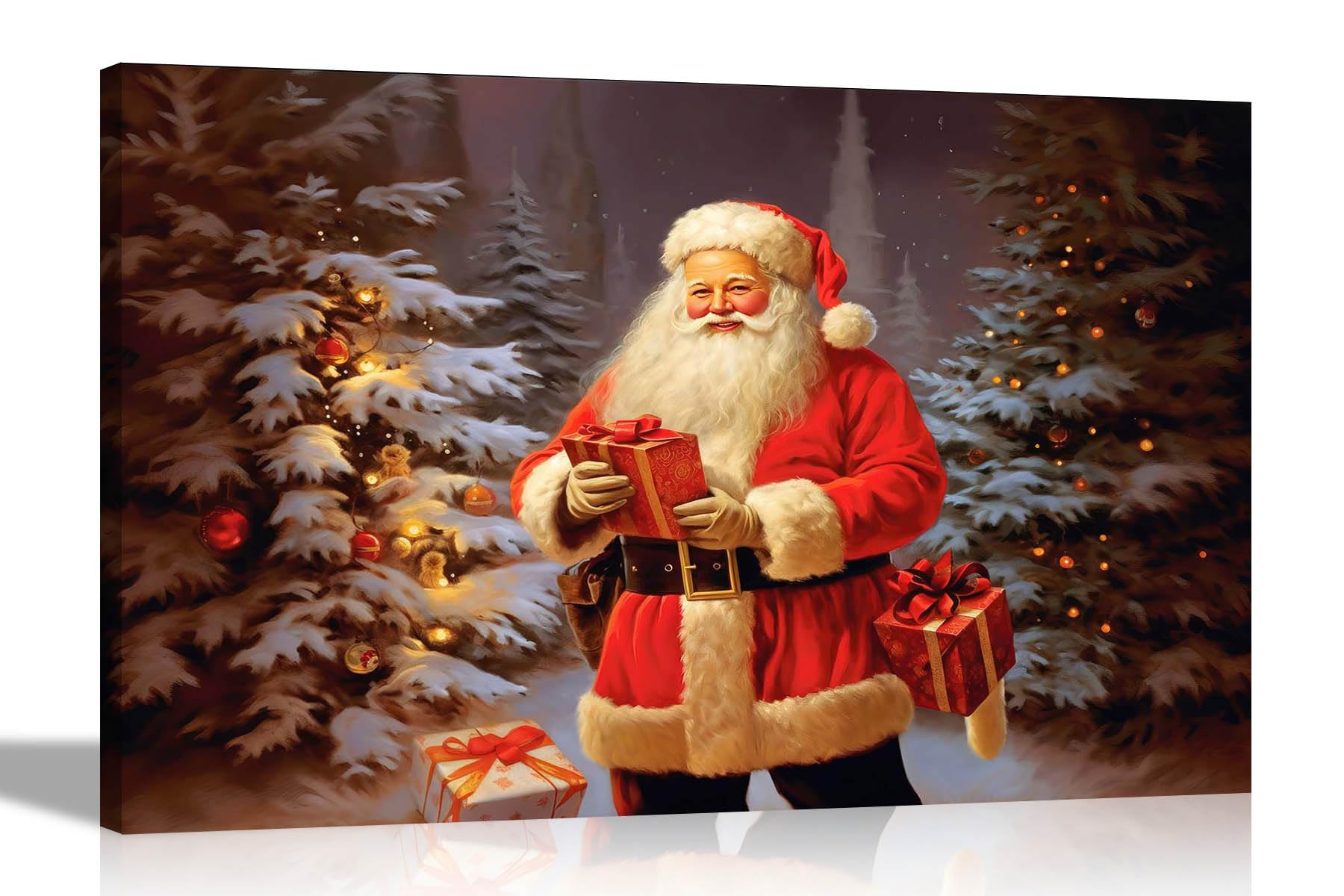 Artley Prints Santa Holding Presents - Canvas Wall Art Prints Home Decor Christmas Framed Pictures Colourful Painting Reprint Large 86 X 61Cm (34 X 24 Inches) A1
