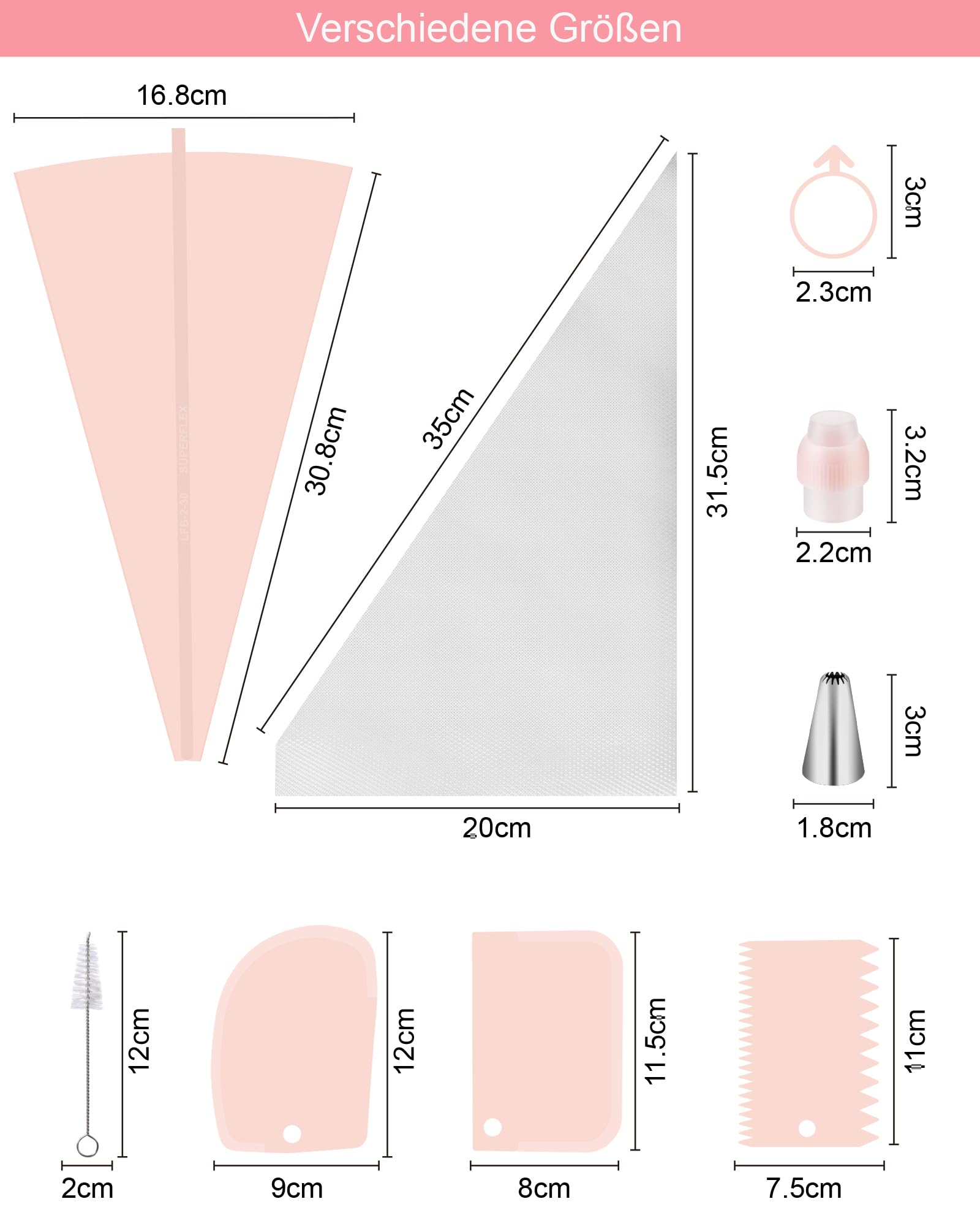 Piping Bag with Nozzles 40 Pieces, Nifogo Piping Nozzles Set, Cake Accessories with Stainless Steel Piping Nozzles - Image 3