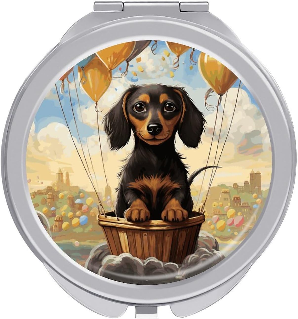 Dachshund Hot Air Balloon Portable Makeup Mirror, Sided Travel Hand Mirror Mini Folding Mirror for Precise Makeup Women Daily Use