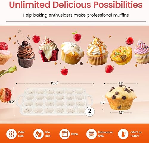Vista 66 de Molde de silicona jumbo para magdalenas con marco de metal, antiadherente de silicona de grado alimenticio, juego de 2, con asas, 6 tazas, sin BPA