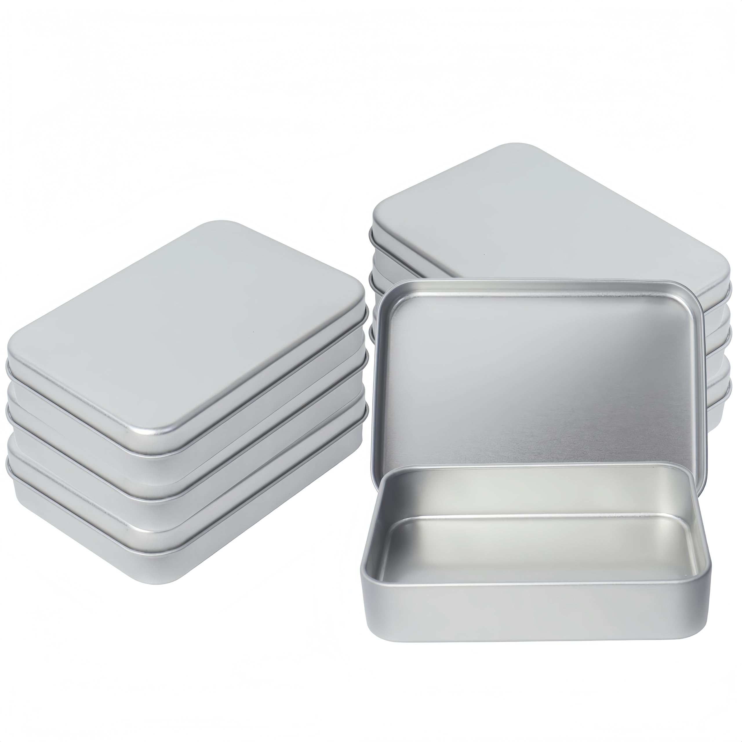 Dmnnlp 6Pcs Playing Card Case Holder, 3.95" x 2.8" x 0.9" Portable Playing Card Storage Box, Rectangular Metal Tins with Lids, for Game Cards Uno Business Trading Cards (Silver)