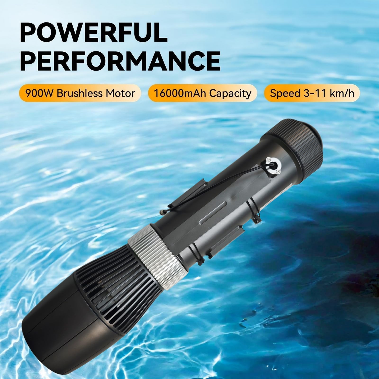 Skuter podwodny 900 W, elektryczny silnik SUP, ciąg 13,5 kg i 0,8-3,1 m/s, wymienna bateria 16000 mAh do nurkowania, snorkelingu, SUP, kajaka w oceanie, jeziorze, basenie