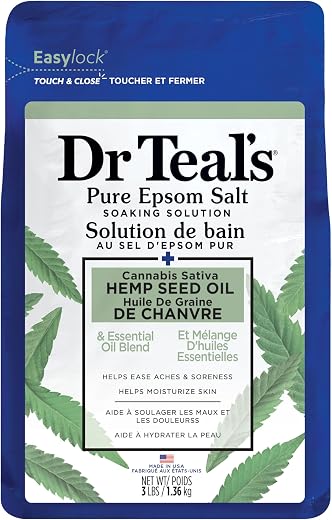 Dr Teal's Pure Epsom Magnesium Salt Soak, Cannabis Sativa Hemp Seed Oil, 3 lb