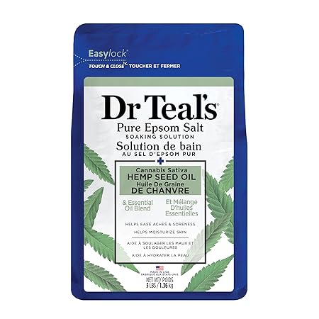 Dr Teal's Pure Epsom Magnesium Salt Soak, Cannabis Sativa Hemp Seed Oil, 3 lb