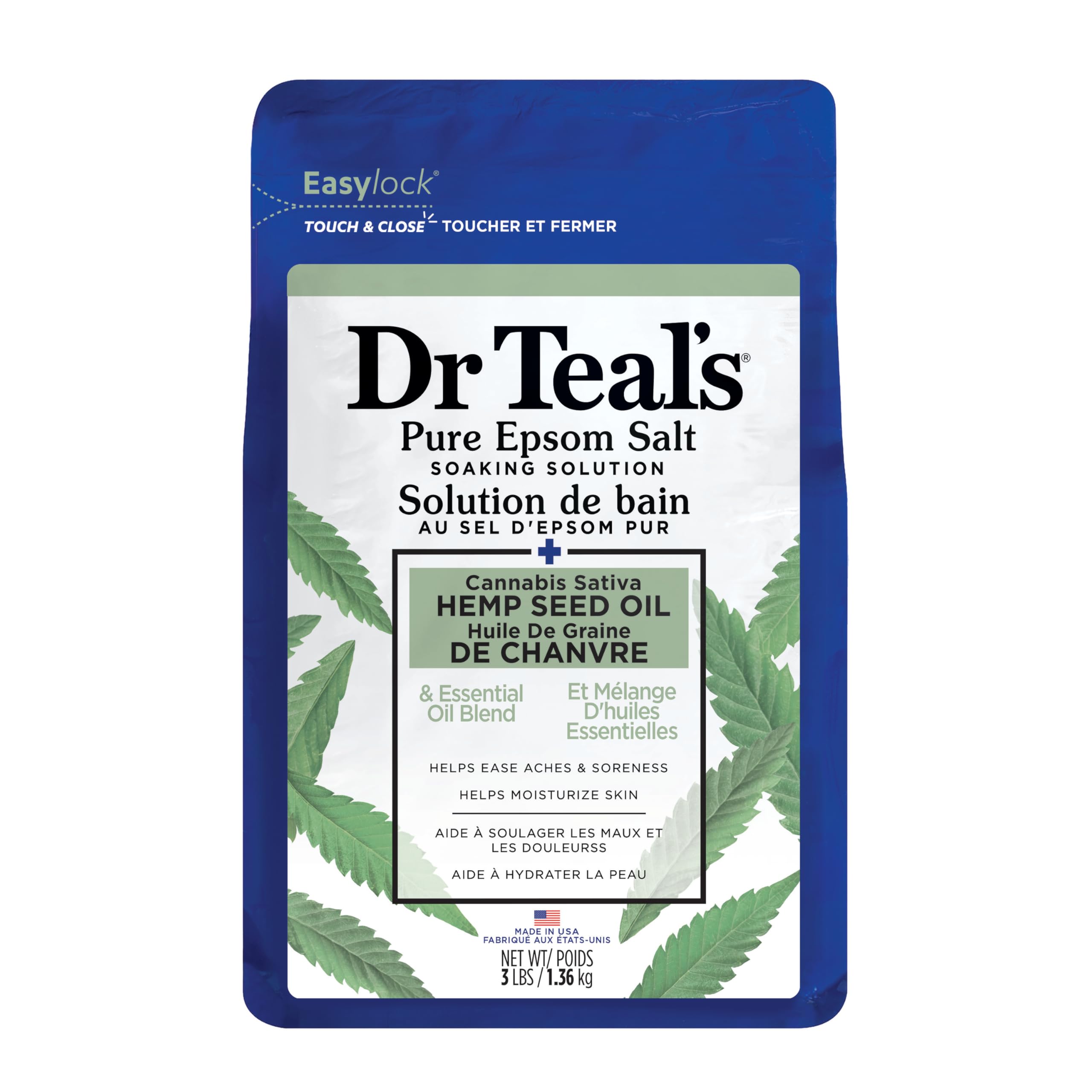 Dr Teals Pure Epsom Magnesium Salt Soak Cannabis Sativa Hemp Seed Oil 3 lb