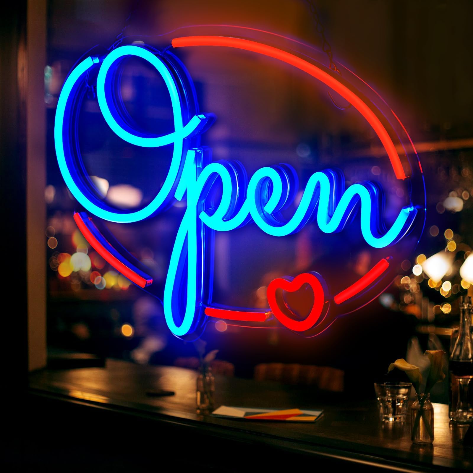 FITNATE Neon OPEN Sign, LED Neon Light Sign USB Powered 40x28CM Decorative Bar Open Sign for Home Bar Store Party Decor, Brightness Adjustable