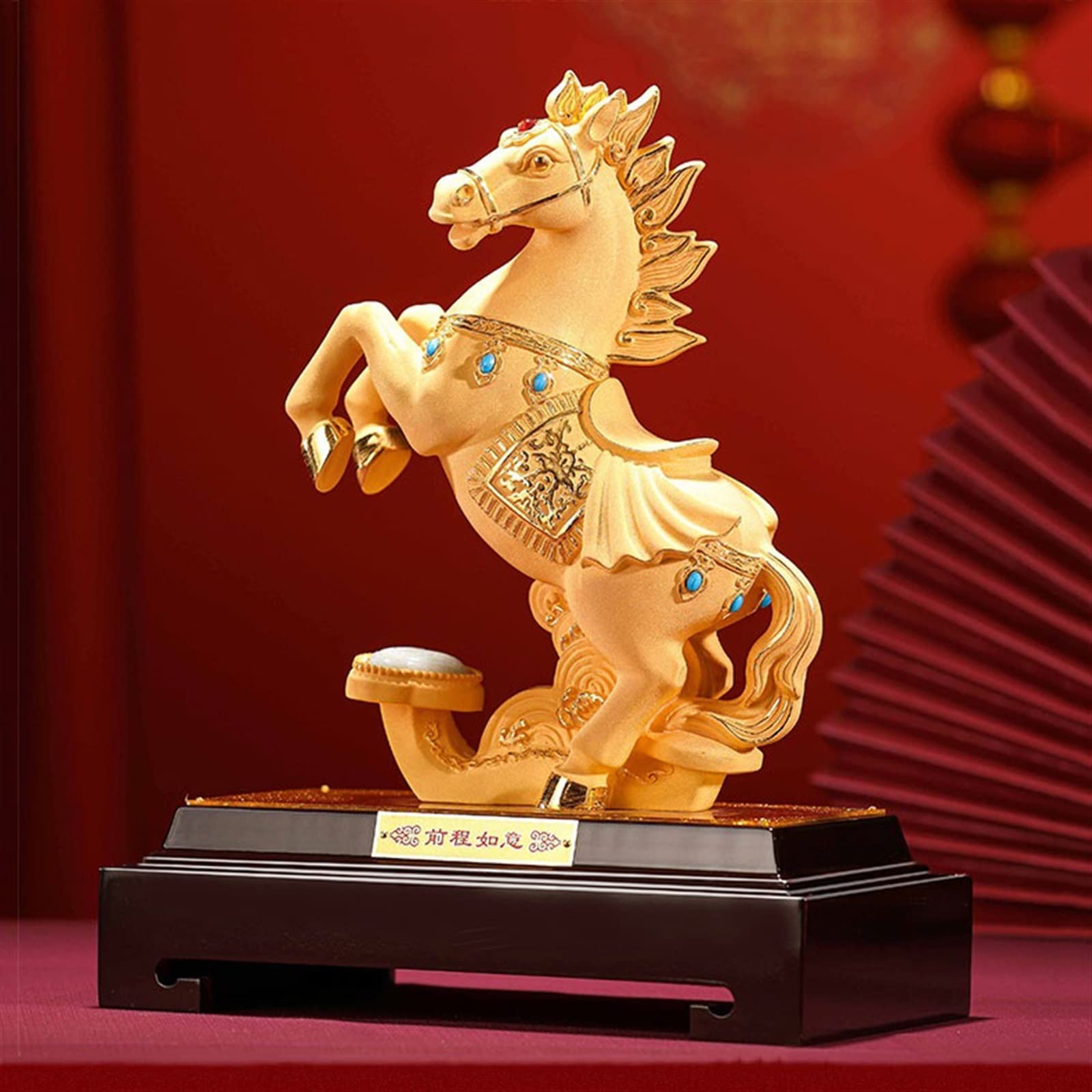 Statue di Buddha Ornamenti for la Decorazione della casa Ornamenti di Buon auspicio geomantici fortunati Scultura di Cavalli zodiacali con Base Decorazione Feng Shui