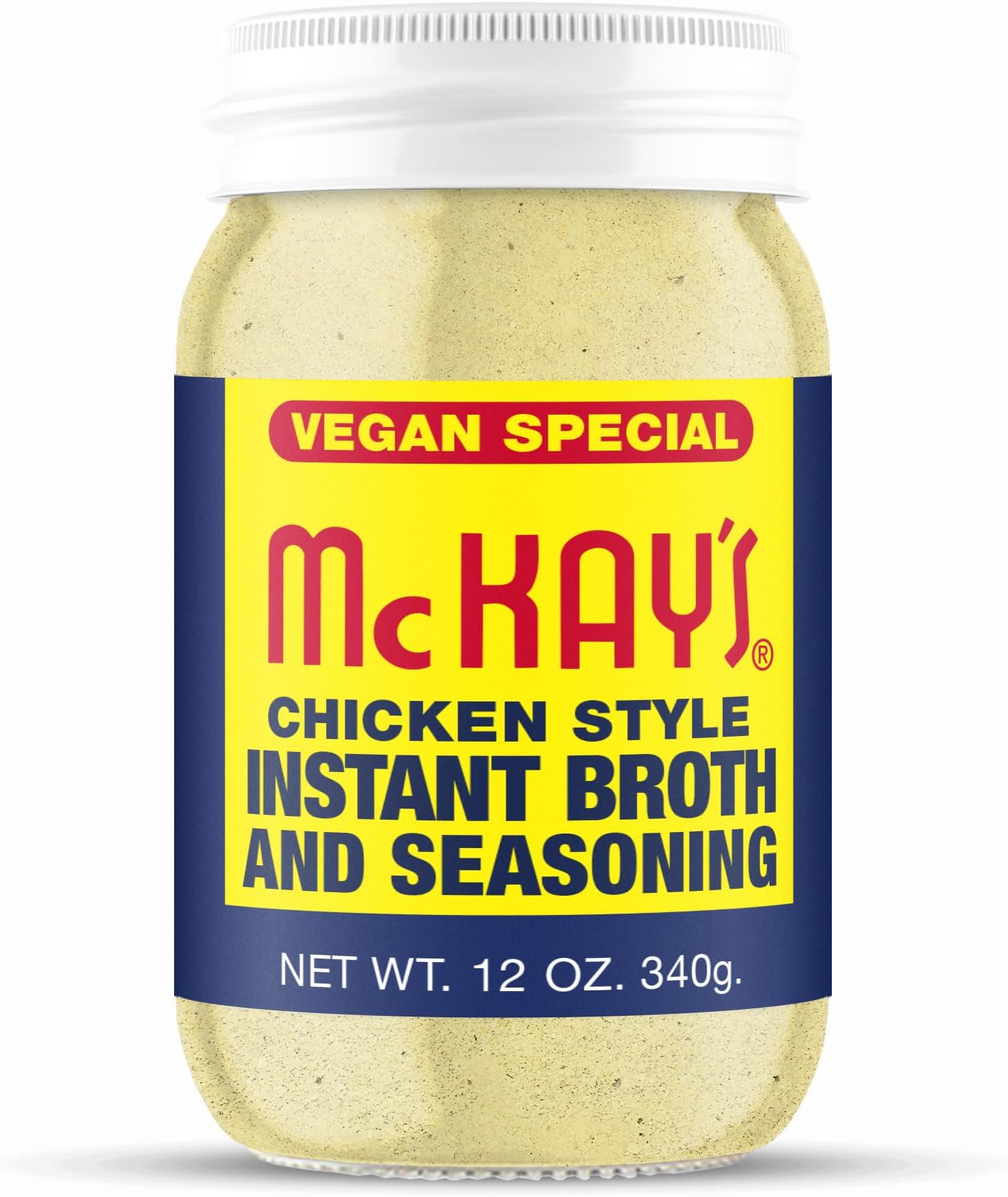McKayโs Vegan Chicken Seasoning โ PlantโBased ChickenโStyle Bouillon & Broth Powder, GlutenโFree Savory Cooking Seasoning for Soups, Sauces & Marinades (12 oz Jar)