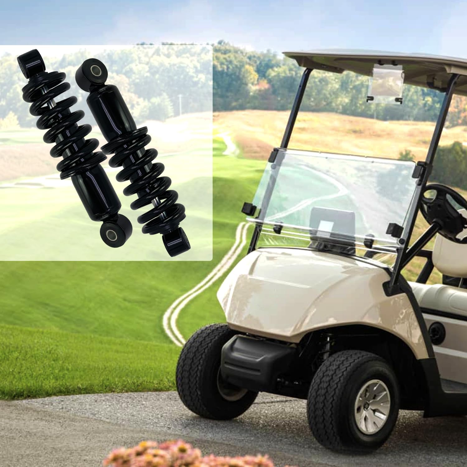 JR6-F2210-00 Golf Cart Heavy Duty Rear Shock Absorber and Coil Spring Fits 1995-2022 G29 Drive and G14/G16/G19/G20/G22 Gas & Electric, JN3-F2210-00, JN4-F2210-00-00 With 2 Adapters