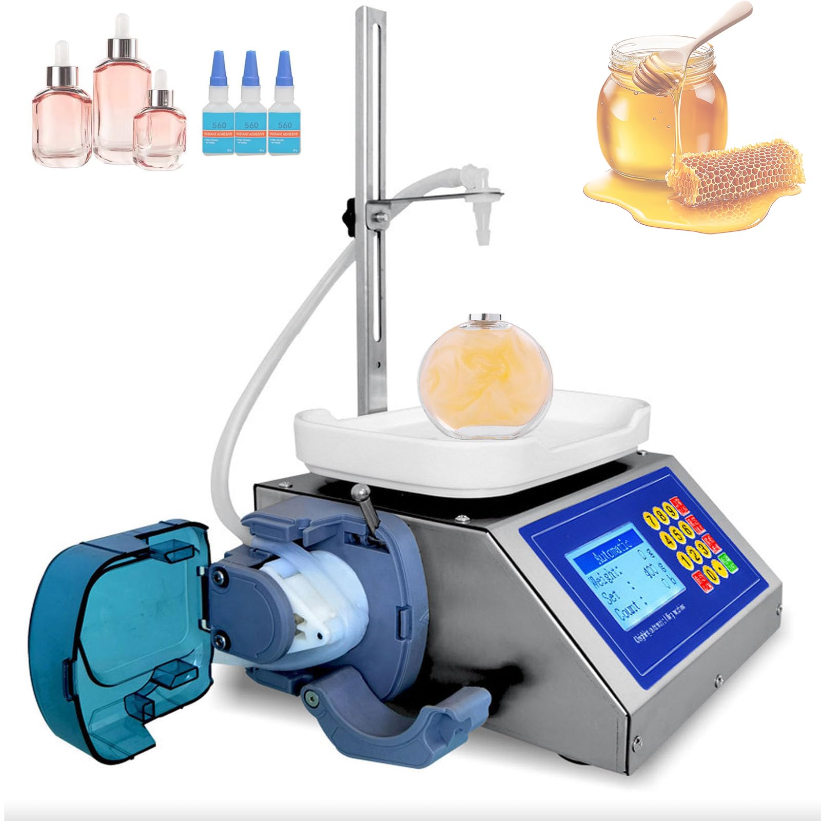 Máquina Automática de Llenado de Líquidos 2-300g, Llenadora con Bomba Peristáltica 1.2L/min con 2 Boquillas - Llenadora Digital de Alta Precisión para Aceites Esenciales, Perfumes & Frascos Pequeños