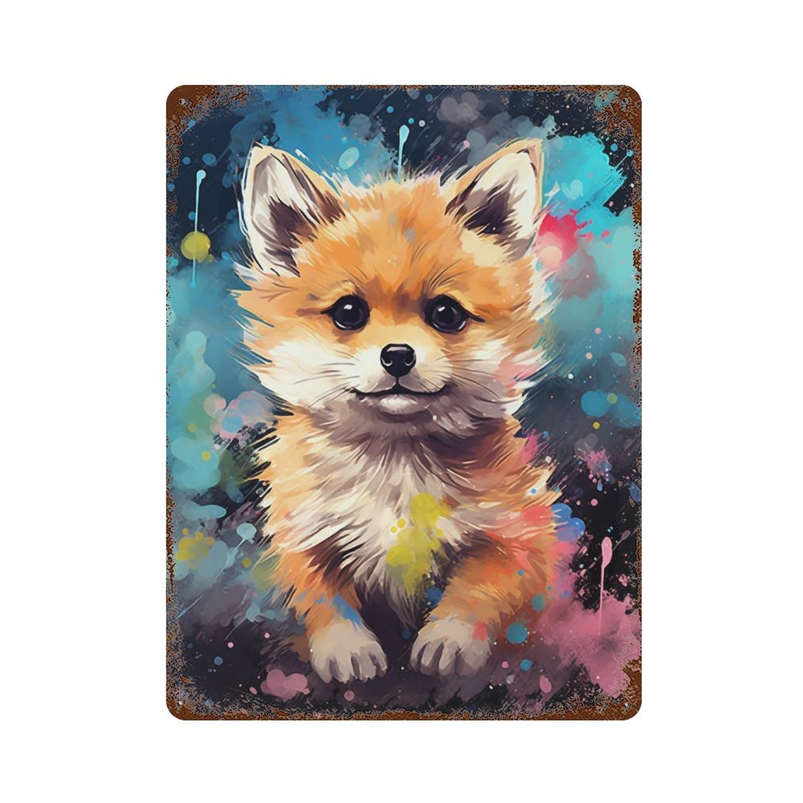 Colorful Fox Painting Aged Metal Wall Plaque 15.7"x11.8", for Garage, Bar And Workshop Decor, Farmhouse Wall Decor