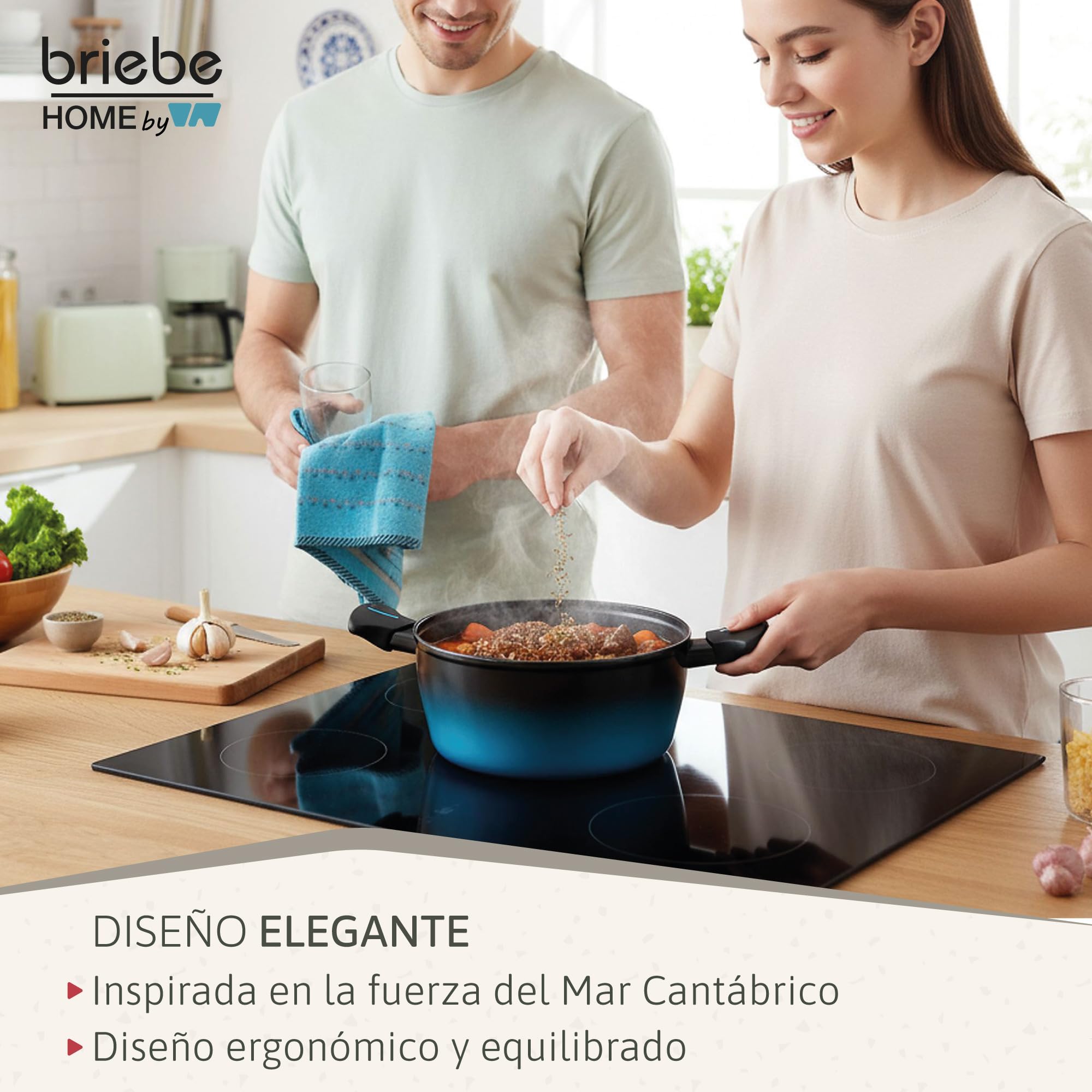 briebe MARE Batería Cocina Inducción, Acero Forjado 9 Piezas, Antiadherente Libre PFOA, Juego 3 Ollas Y 3 Sartenes Profesionales, Alta Resistencia, Apta Para Todo Tipo de Fuegos, Fabricada en España