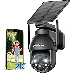 YESYAMO 2K Wireless Outdoor Wi-Fi Camera with Solar Panel, External Battery Surveillance Camera, 360° PTZ, Colour Night Vision, Two-Way Audio, Pir, 2.4GHz, IP66 asin的图片