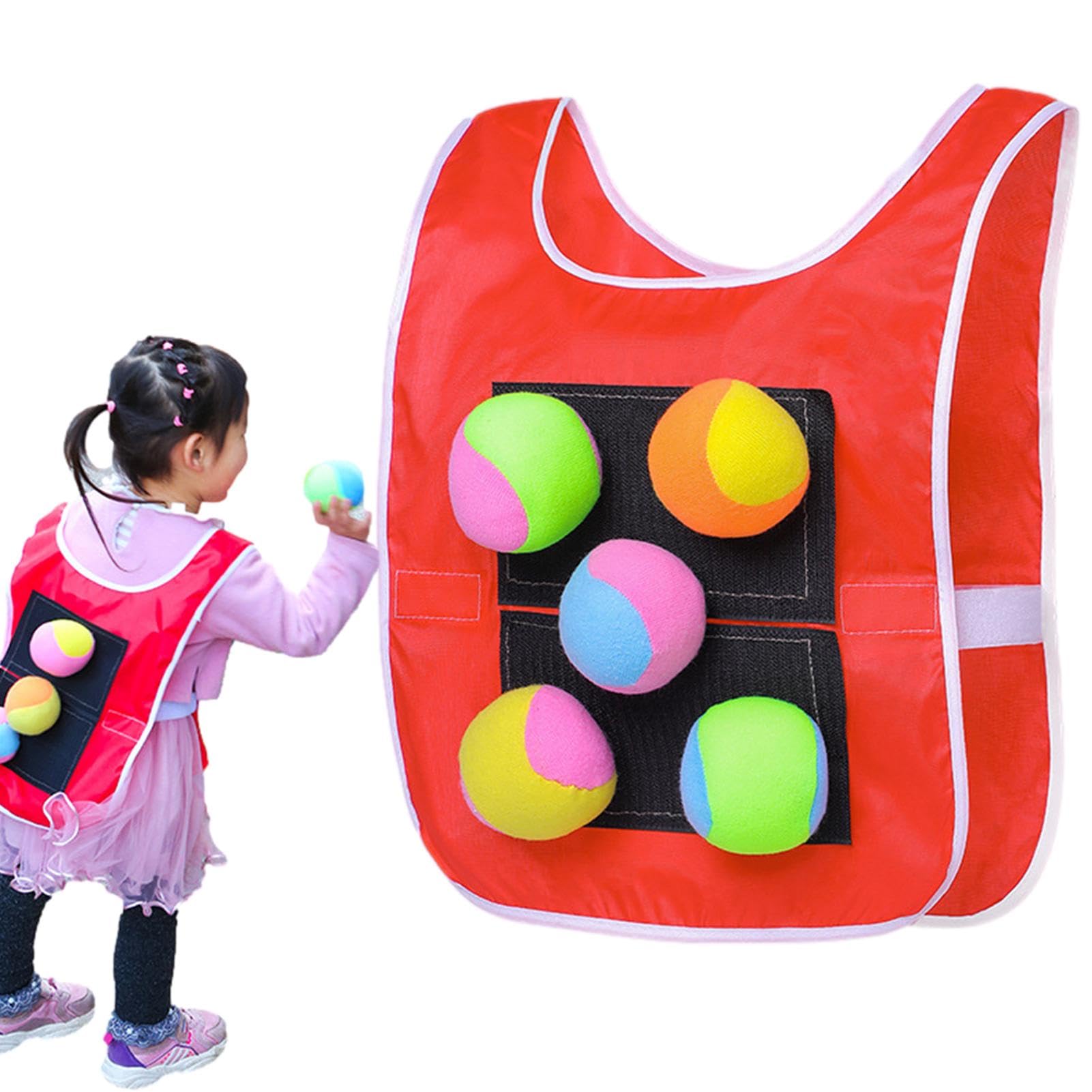 Dodgeball Game Set - Kids Stick Ball Vest, 1 Sticky Ball Vest + 5 Cotton Balls, Dodgeball Tag Vests Throwing Dodgeball Game Set, Outdoor Vest Game for