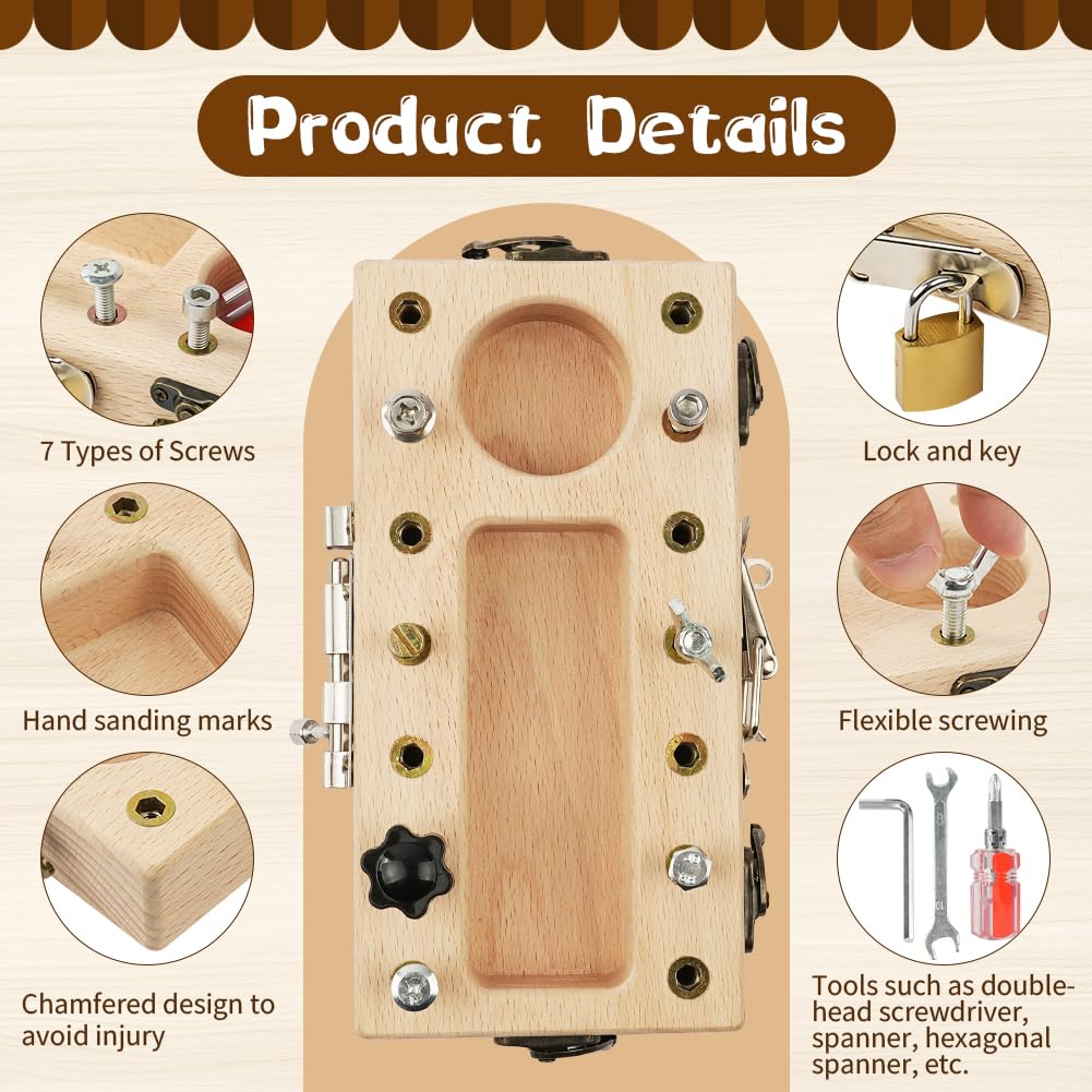 AOOTE Screwdriver Board Set, Montessori Toys Screwdriver Board, Wooden Kids Tool Set for Boys Girls, Fine Motor Skills Sensory Toy for 3 4 5 Year, STEM Educational Sensory Preschool, Learning Toys - Image 3