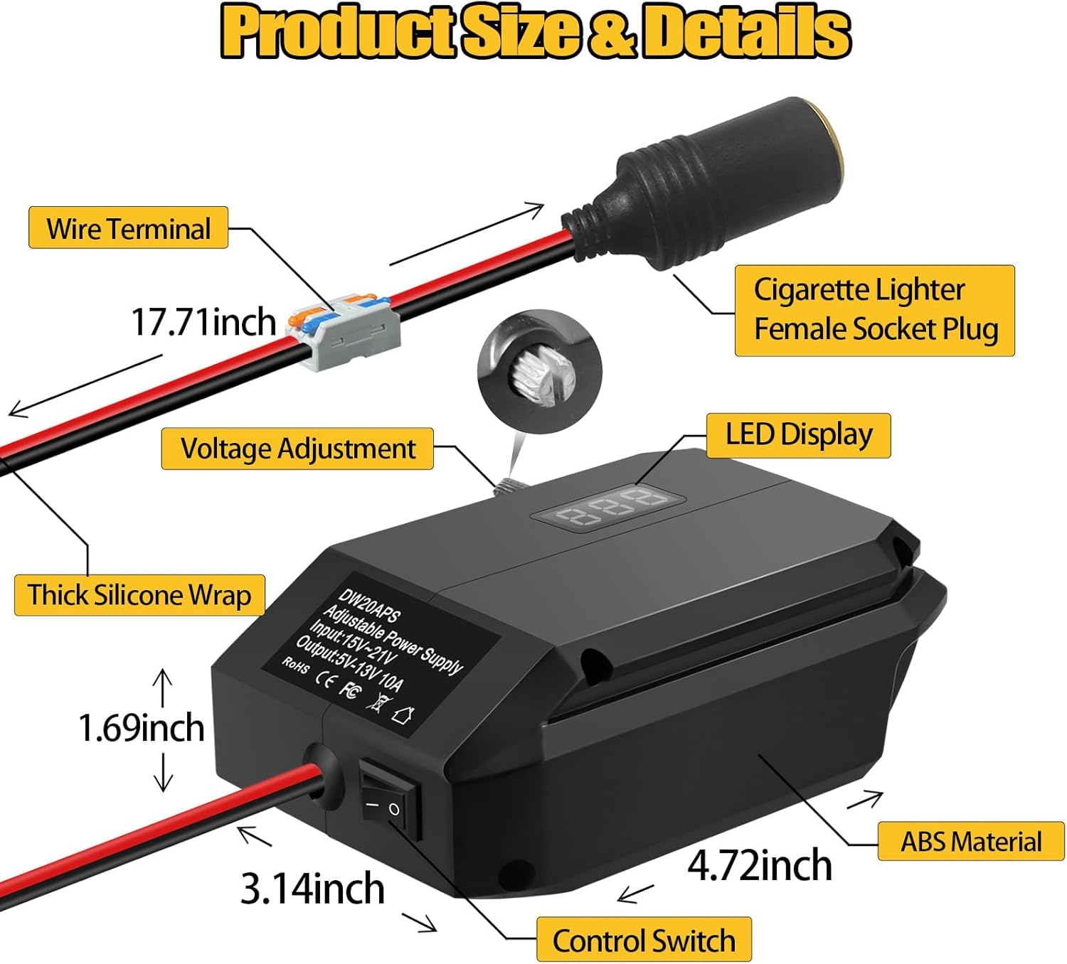 Adaptateur de batterie abaisseur pour batterie Dewalt 20 V, connecteur d'alimentation pour appareils de voiture, chargeur à monter soi-même, convertisseur Buck Station d'alimentation, adaptateur