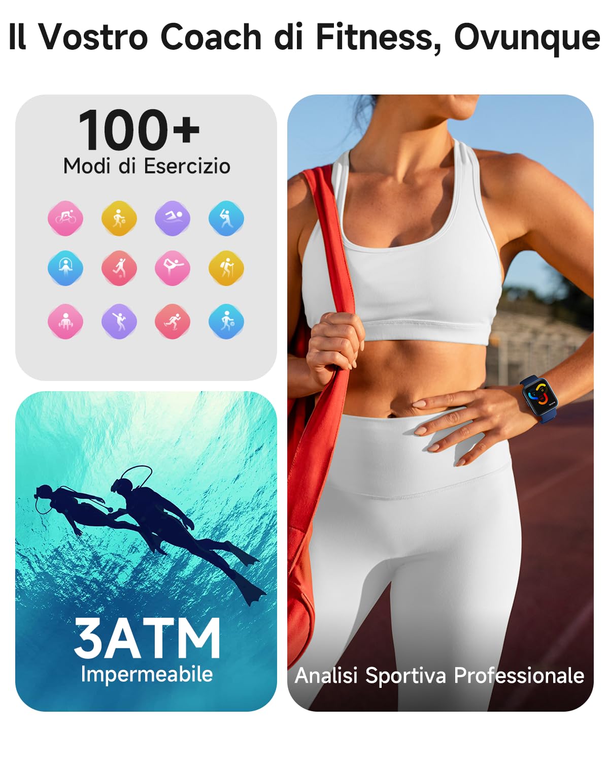 Smartwatch Uomo Donna, 1.8" AMOLED Smart Watch con Chiamate, Alexa Integrato, 100 Sportive, Orologio Smartwatch con Cardiofrequenzimetro/Sonno/SpO2/Contapassi, Impermeabile IP68 per Android iOS